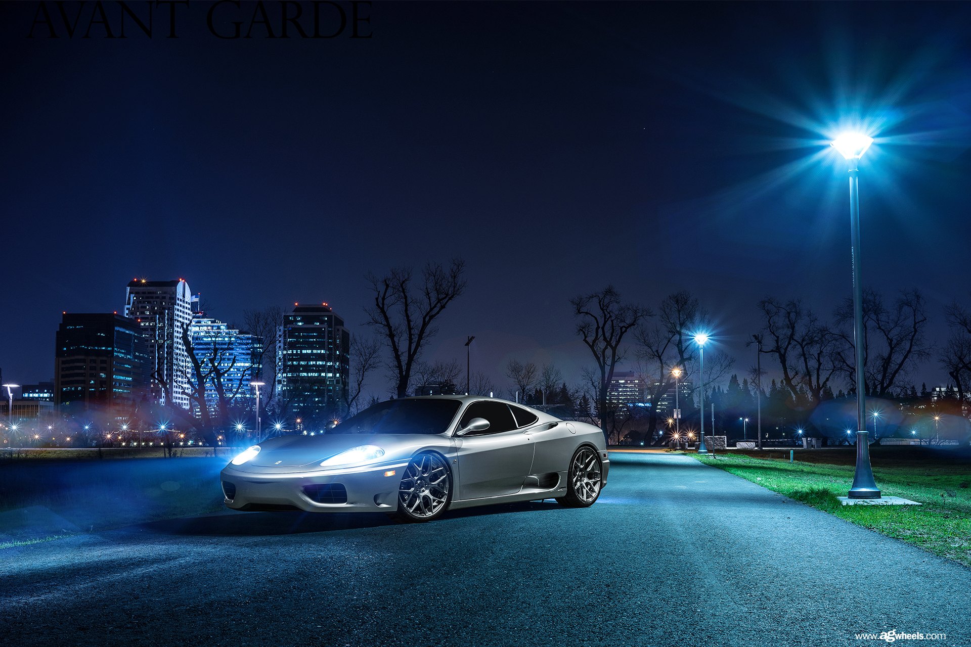 Aftermarket LED Headlights on Silver Ferrari 360 - Photo by Avant Garde Wheels