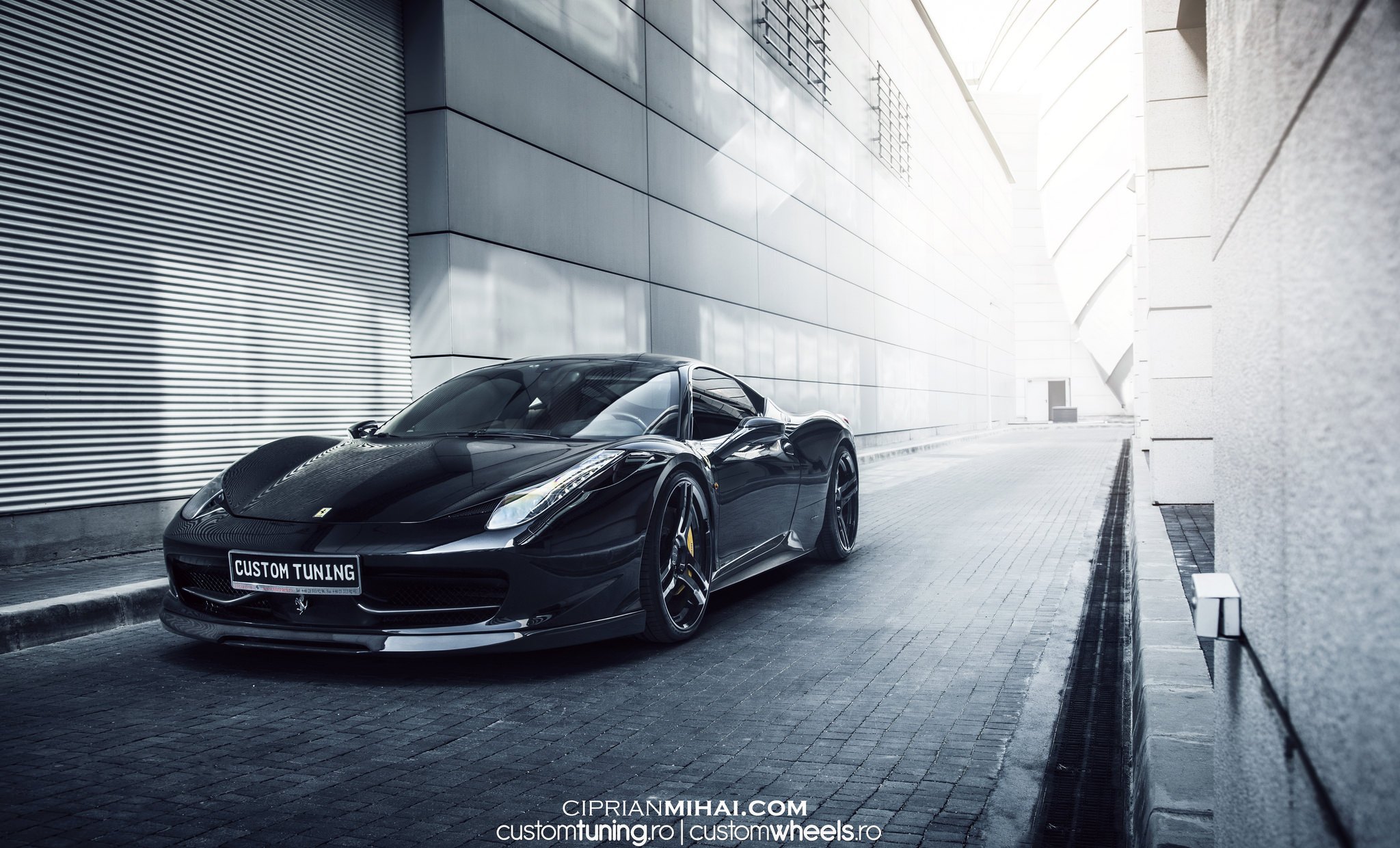 Black Ferrari 458 with Custom Headlights  - Photo by Ciprian Mihai