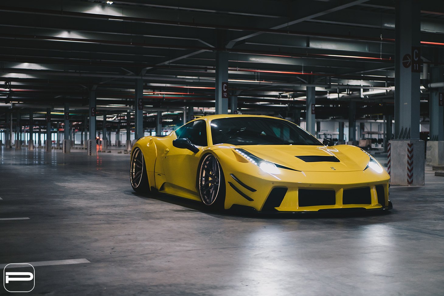 Yellow Ferrari 458 with Aftermarket Body Kit - Photo by PUR Wheels