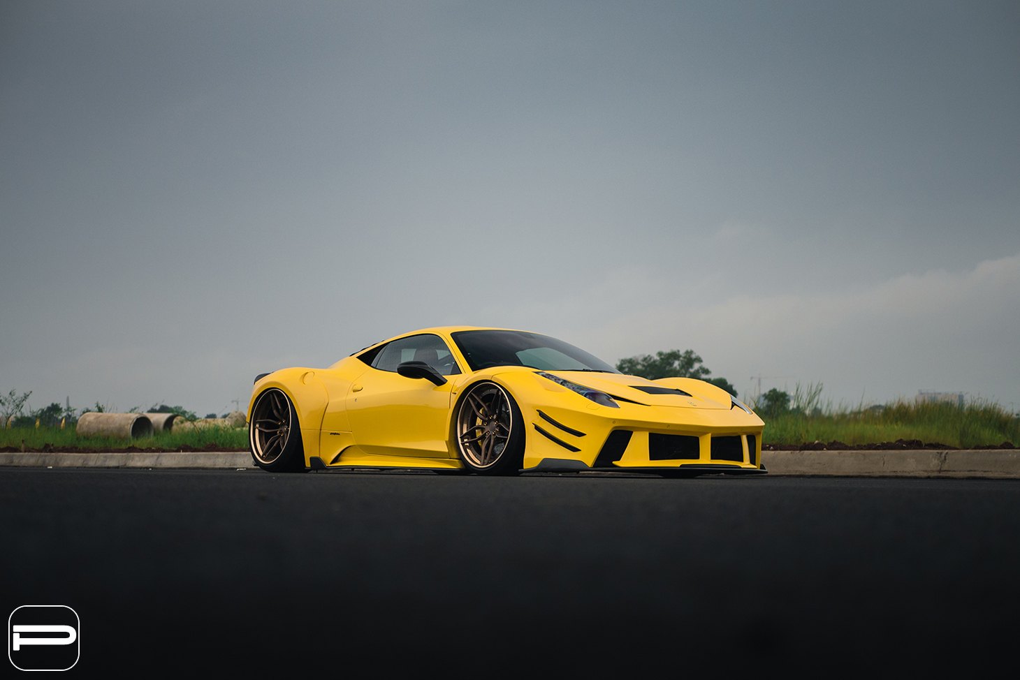 Yellow Ferrari 458 with Custom Front Bumper - Photo by PUR Wheels