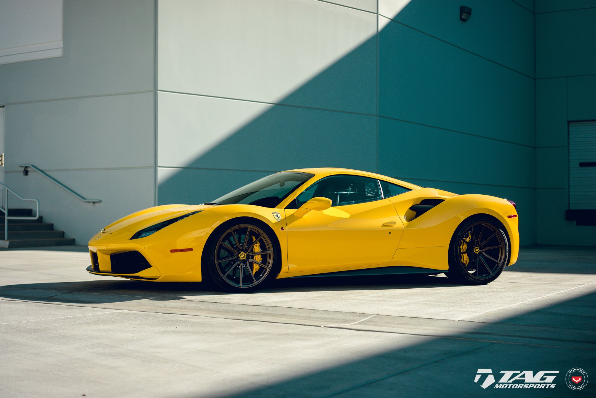 Yellow Ferrari 488 with Aftermarket Side Skirts - Photo by Vossen
