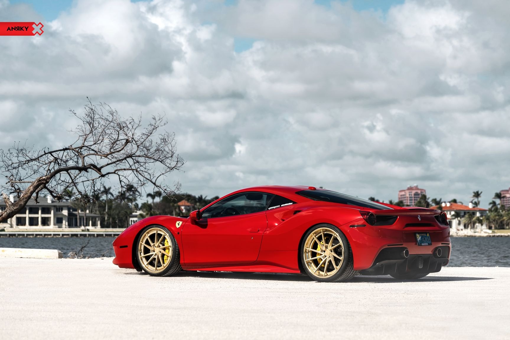 Red Ferrari 488 with Aftermarket Rear Diffuser - Photo by Anrky Wheels