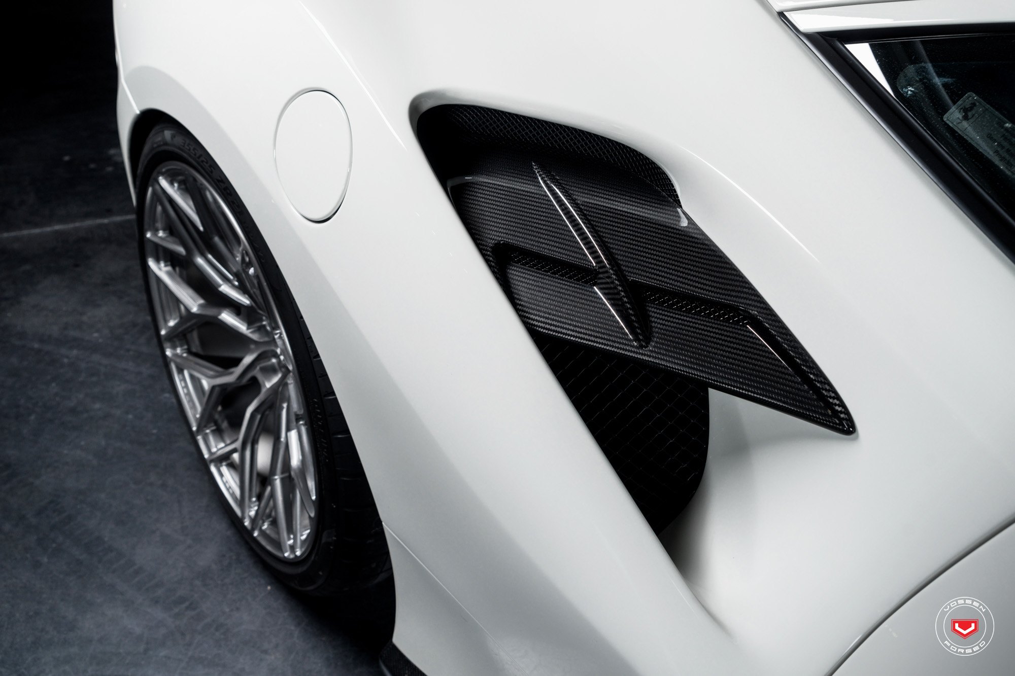 Carbon Fiber Side Scoops on White Ferrari 488 - Photo by Vossen