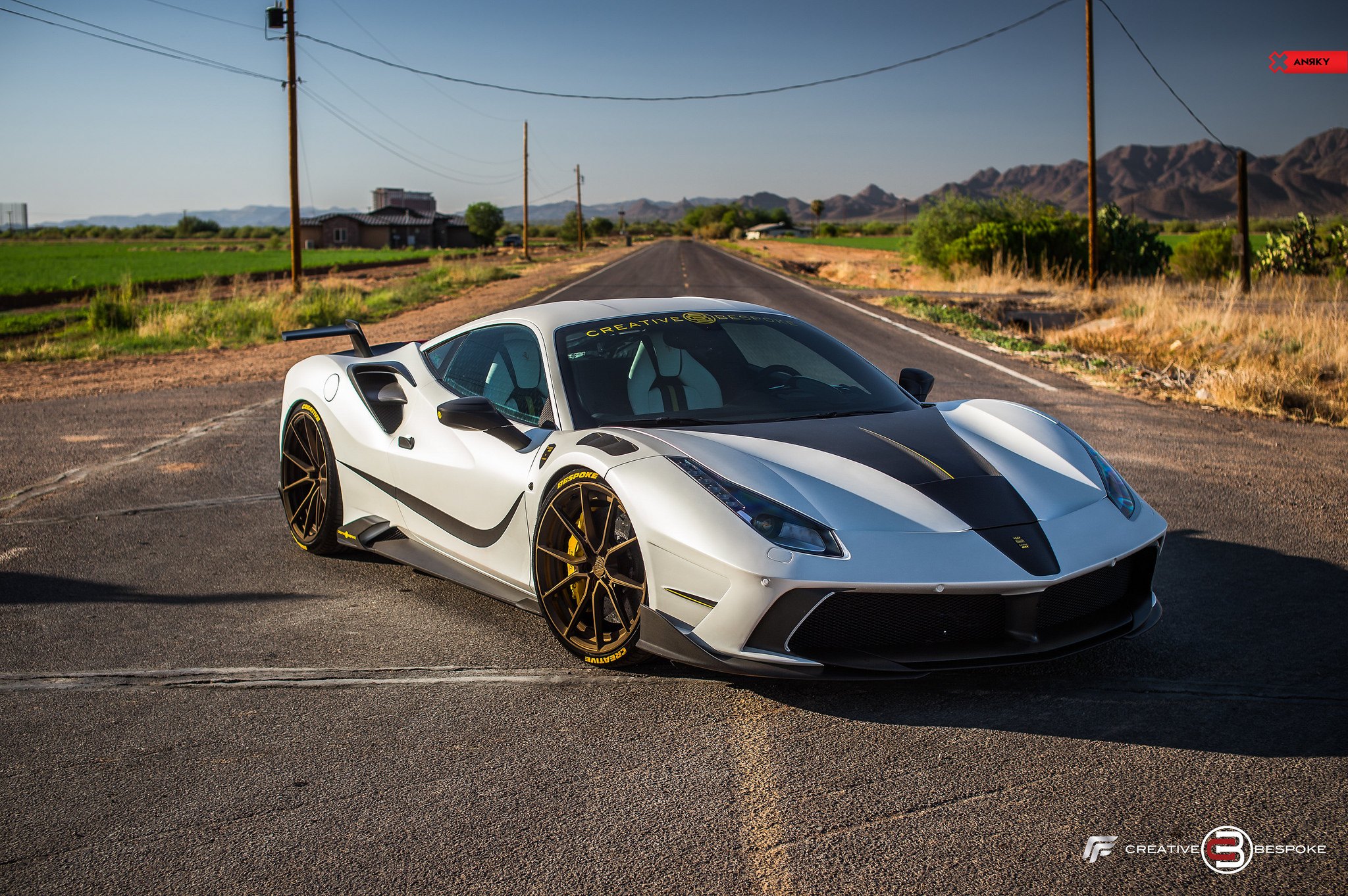 White Ferrari 488 with Aftermarket Side Scoops - Photo by ANRKY Wheels