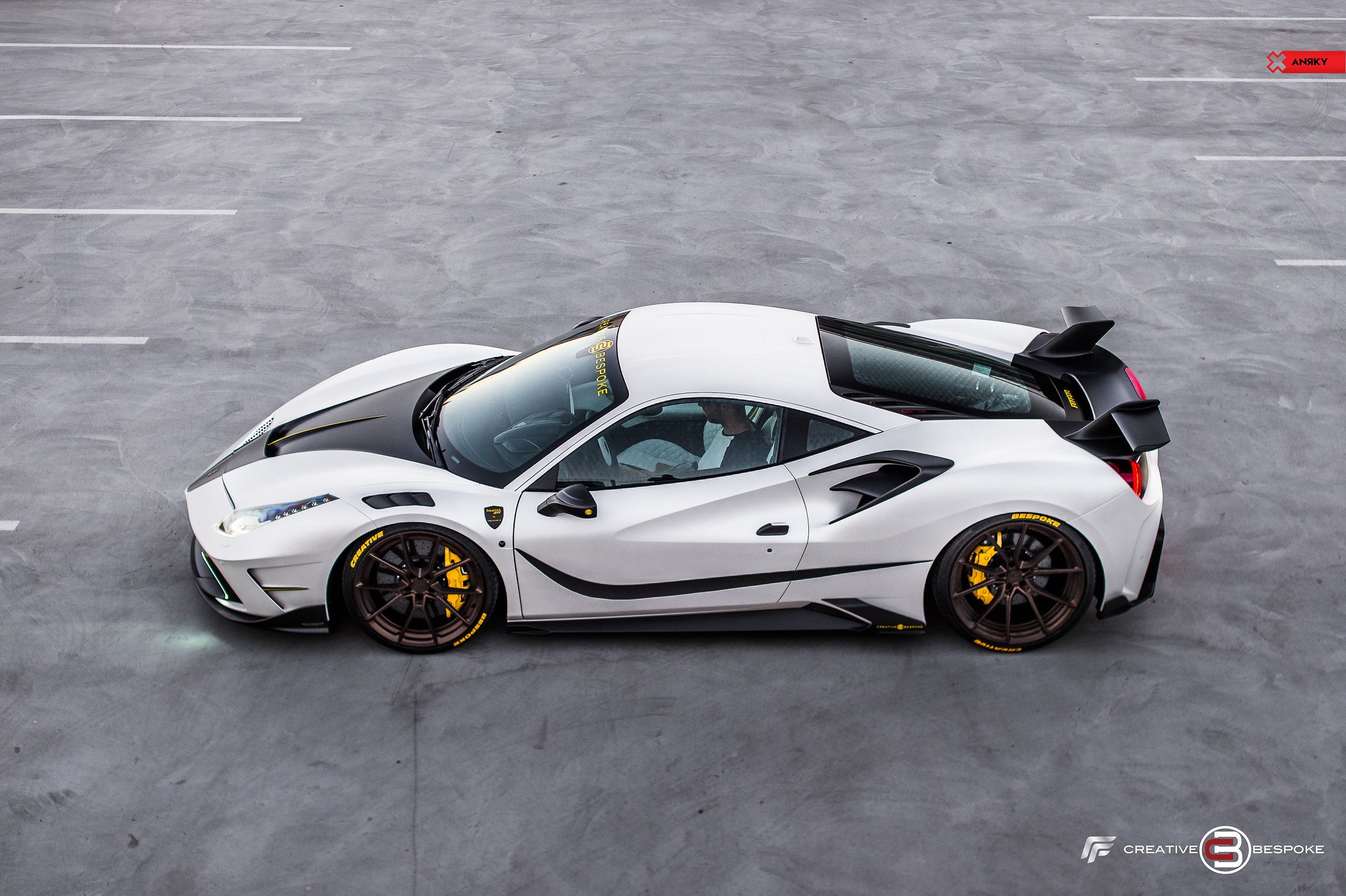ANRKY Rims with Yellow Brakes on White Ferrari 488 - Photo by ANRKY Wheels
