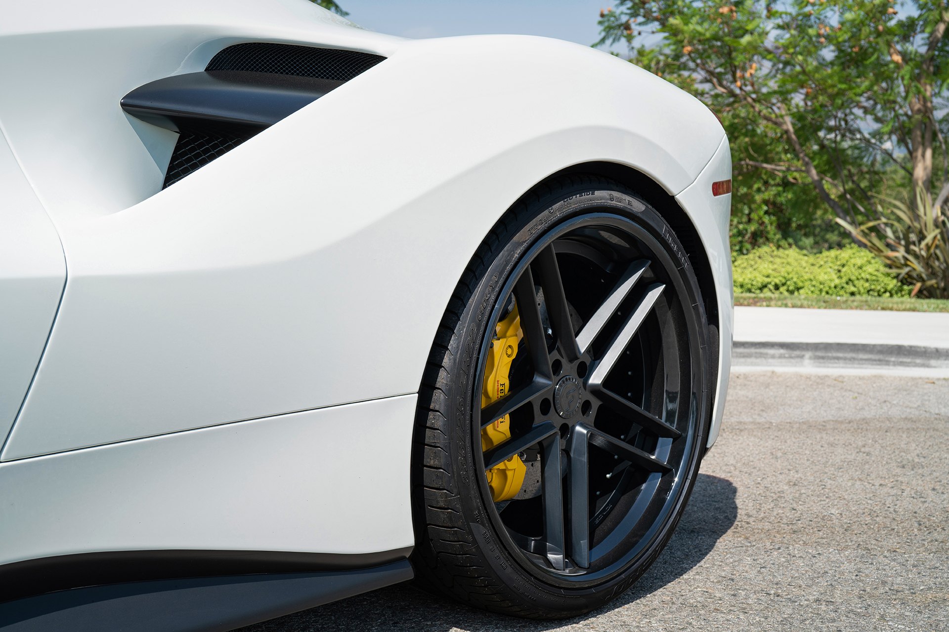 Pirelli Tires on Custom White Ferrari 488 - Photo by Forgiato
