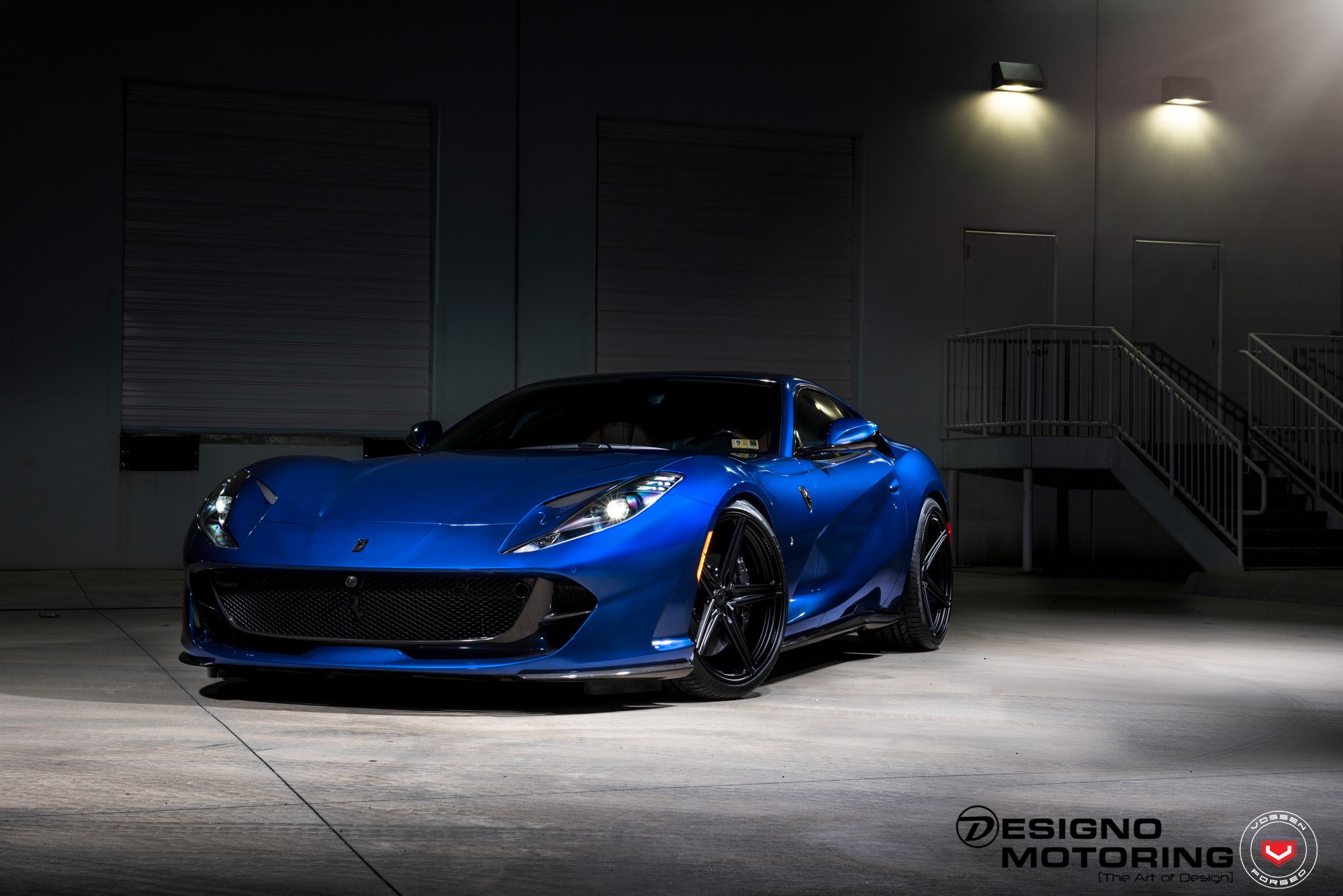 Blue Ferrari 812 Superfast with Blacked Out Mesh Grille - Photo by Vossen Wheels