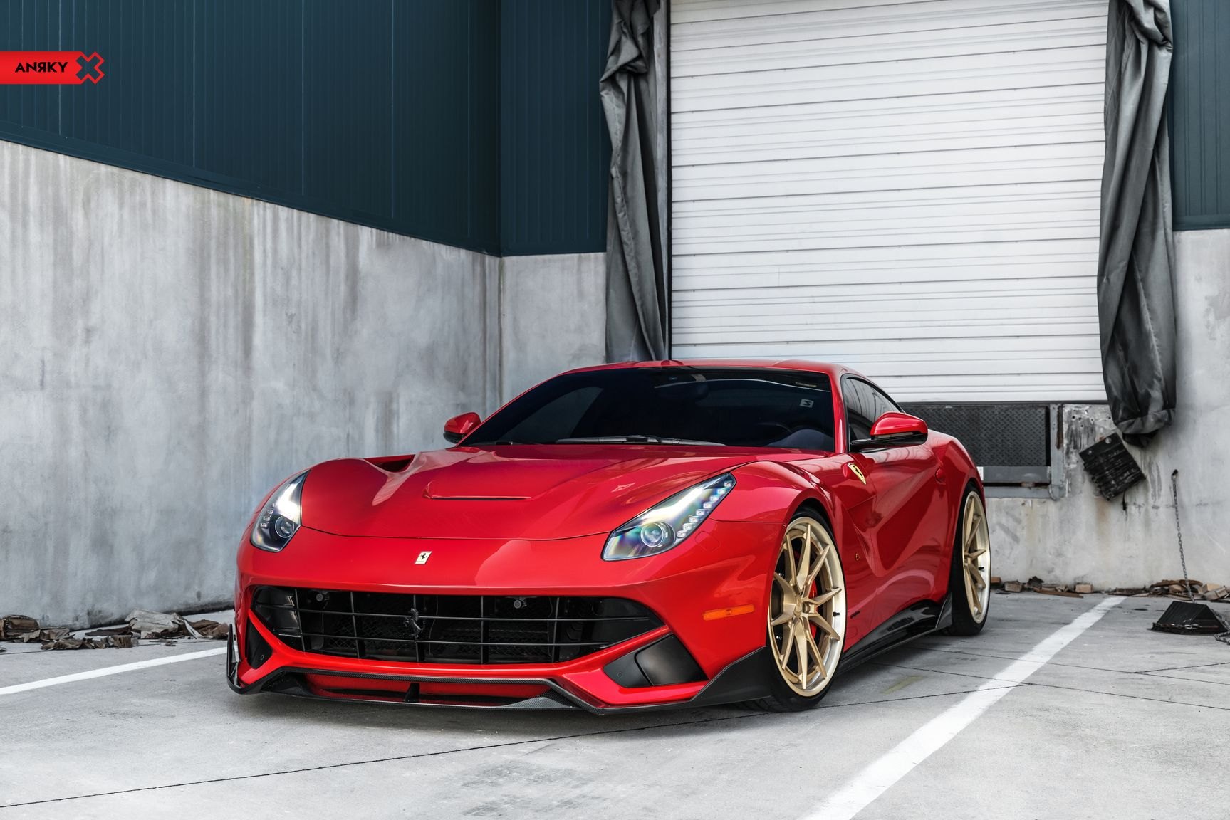 Red Ferrari F12 with Carbon Fiber Front Lip - Photo by Anrky Wheels