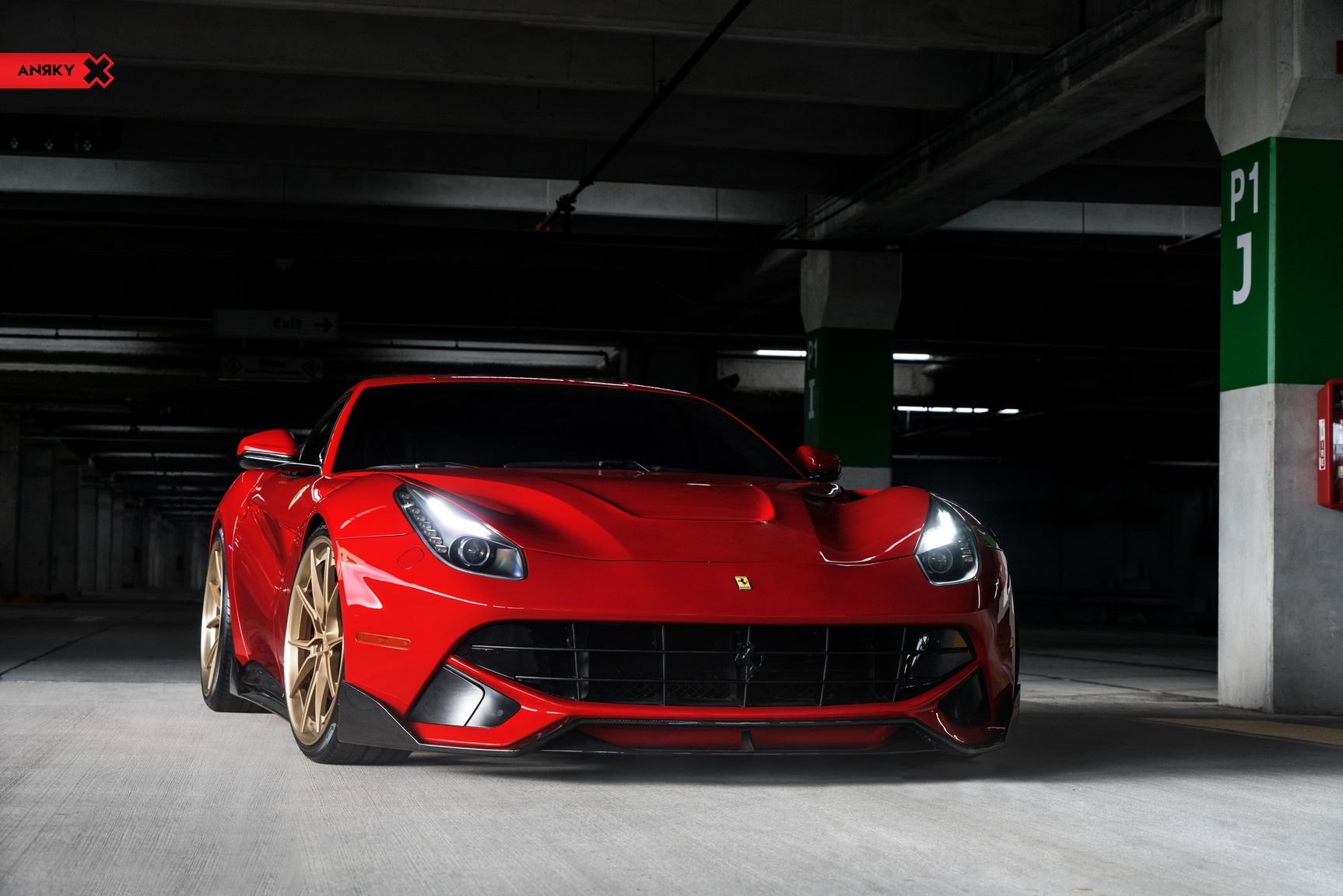 Red Ferrari F12 with Aftermarket Front Bumper - Photo by Anrky Wheels