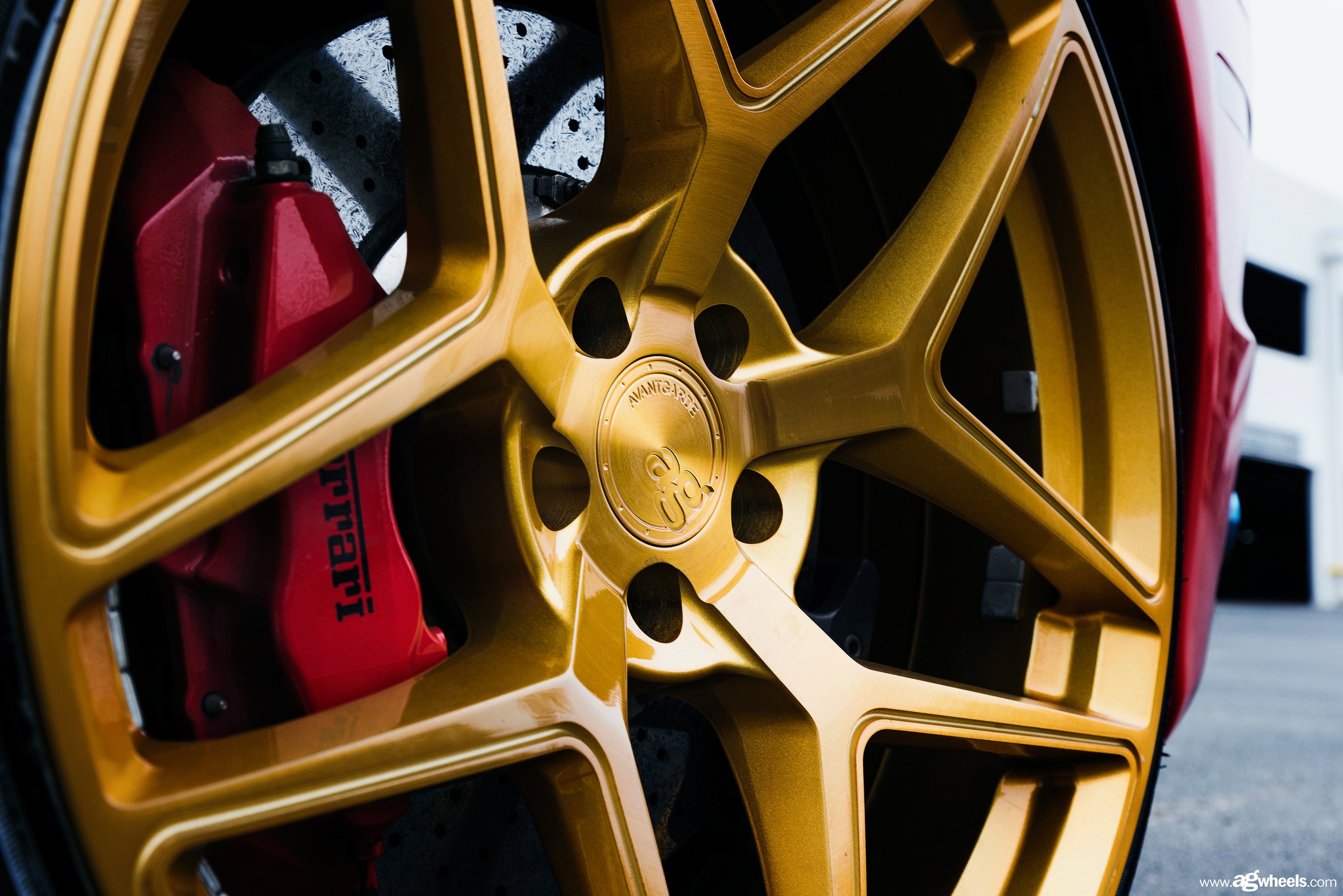 Red Ferrari F430 with Custom Gold Avant Garde Wheels - Photo by Avant Garde Wheels