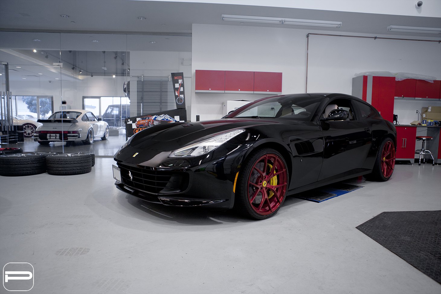 Black Ferrari GTC4Lusso with Crystal Clear LED Headlights - Photo by PUR Wheels