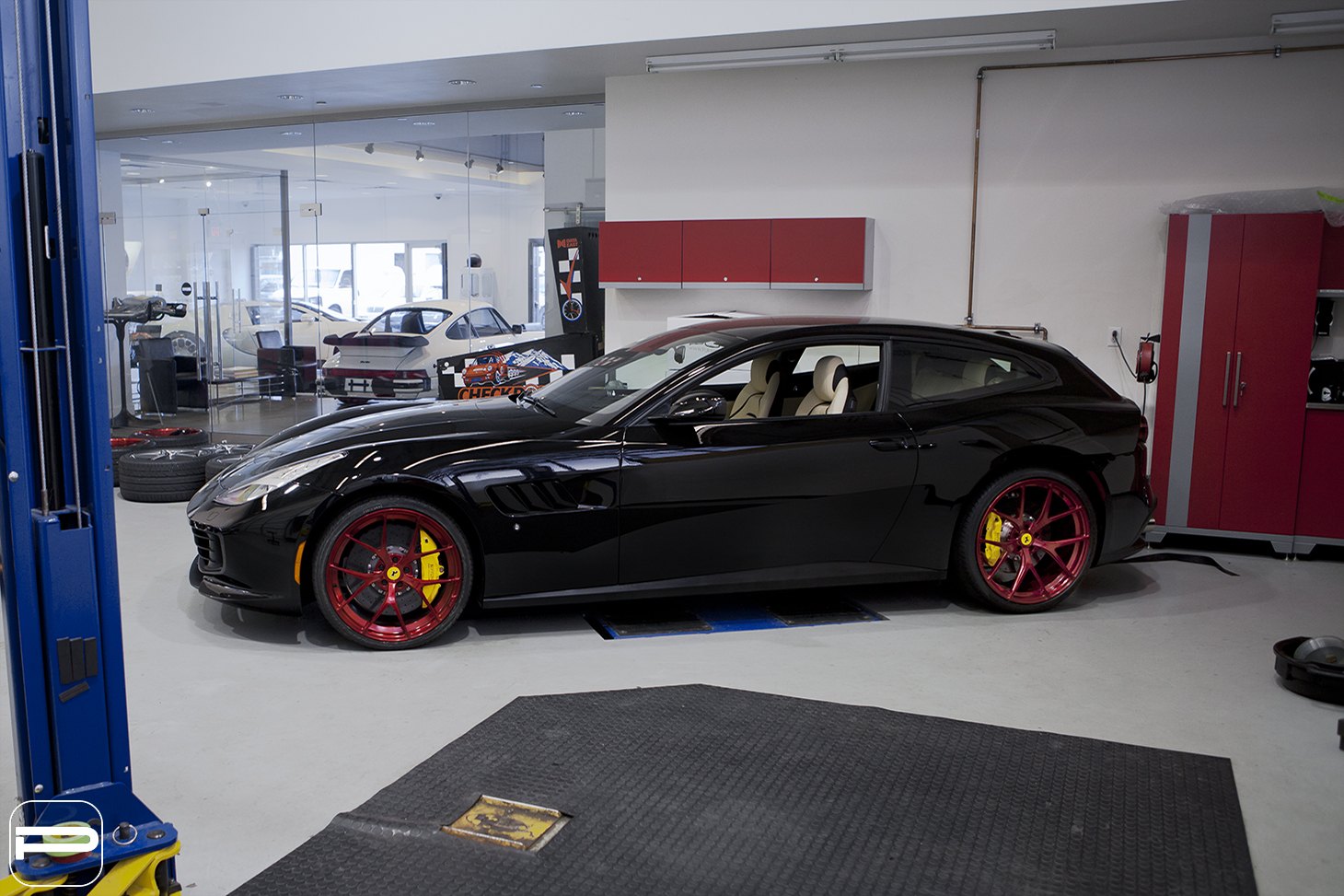 Custom Red PUR Wheels on Black Ferrari GTC4Lusso - Photo by PUR Wheels