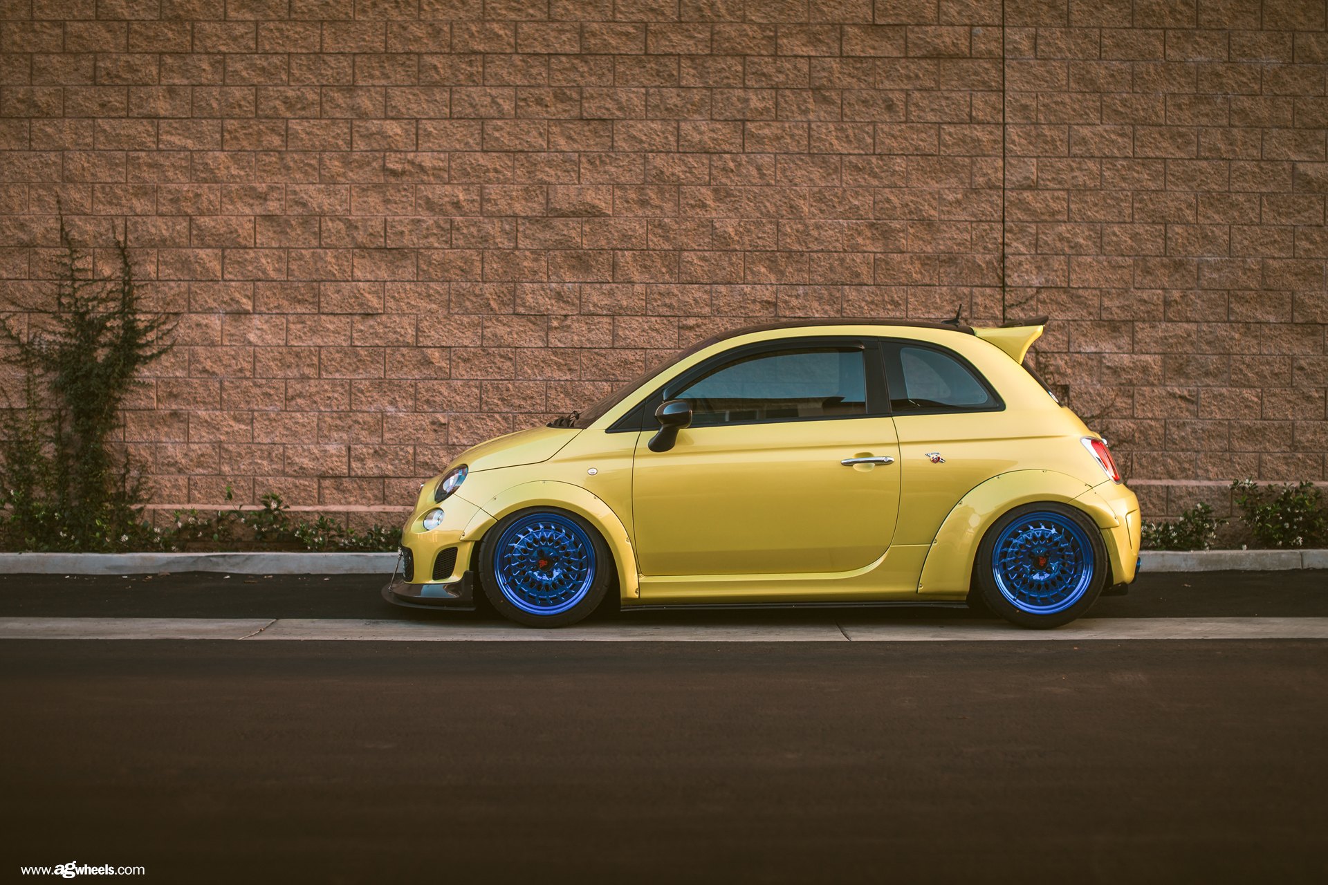 Yellow Fiat 500 Abarth with Aftermarket Side Skirts - Photo by Avant Garde Wheels