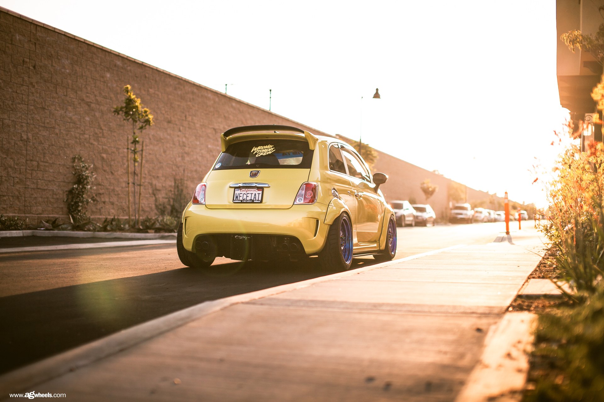 Custom Rear Bumper on Yellow Fiat 500 - Photo by Avant Garde Wheels