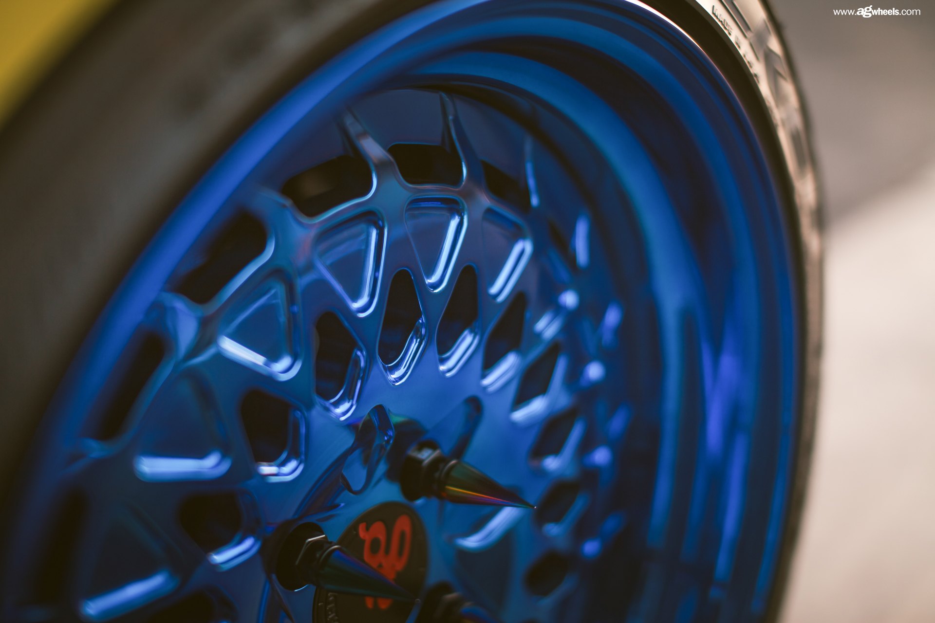 Blue Avant Garde Rims on Yellow Fiat 500 Abarth - Photo by Avant Garde Wheels