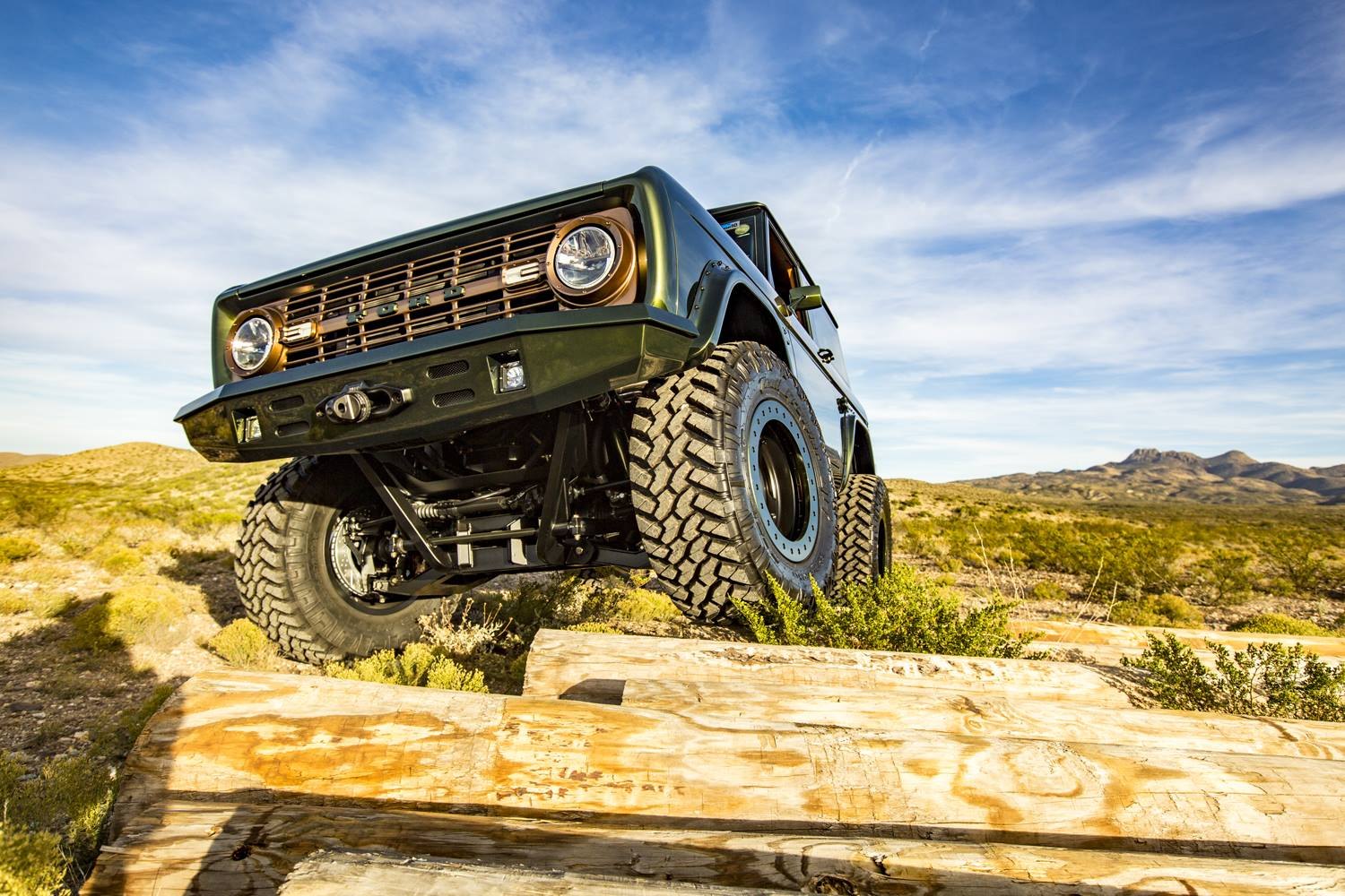 Bronze Billet Grille on Green Ford Bronco - Photo by Roadster Shop