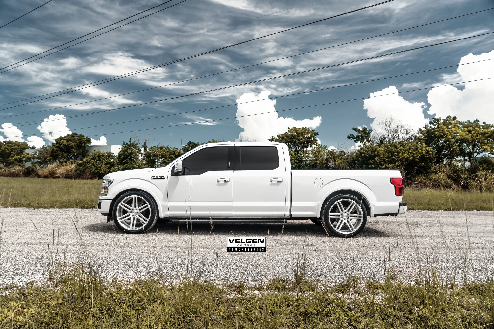 White Ford F-150 with Aftermarket Running Boards - Photo by Velgen