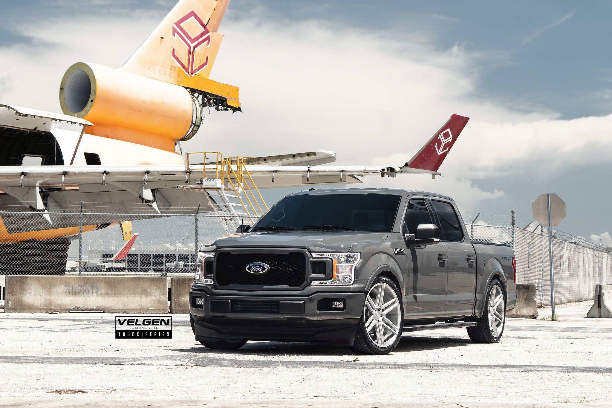 Gray Ford F-150 Sport with Blacked Out Mesh Grille - Photo by Velgen