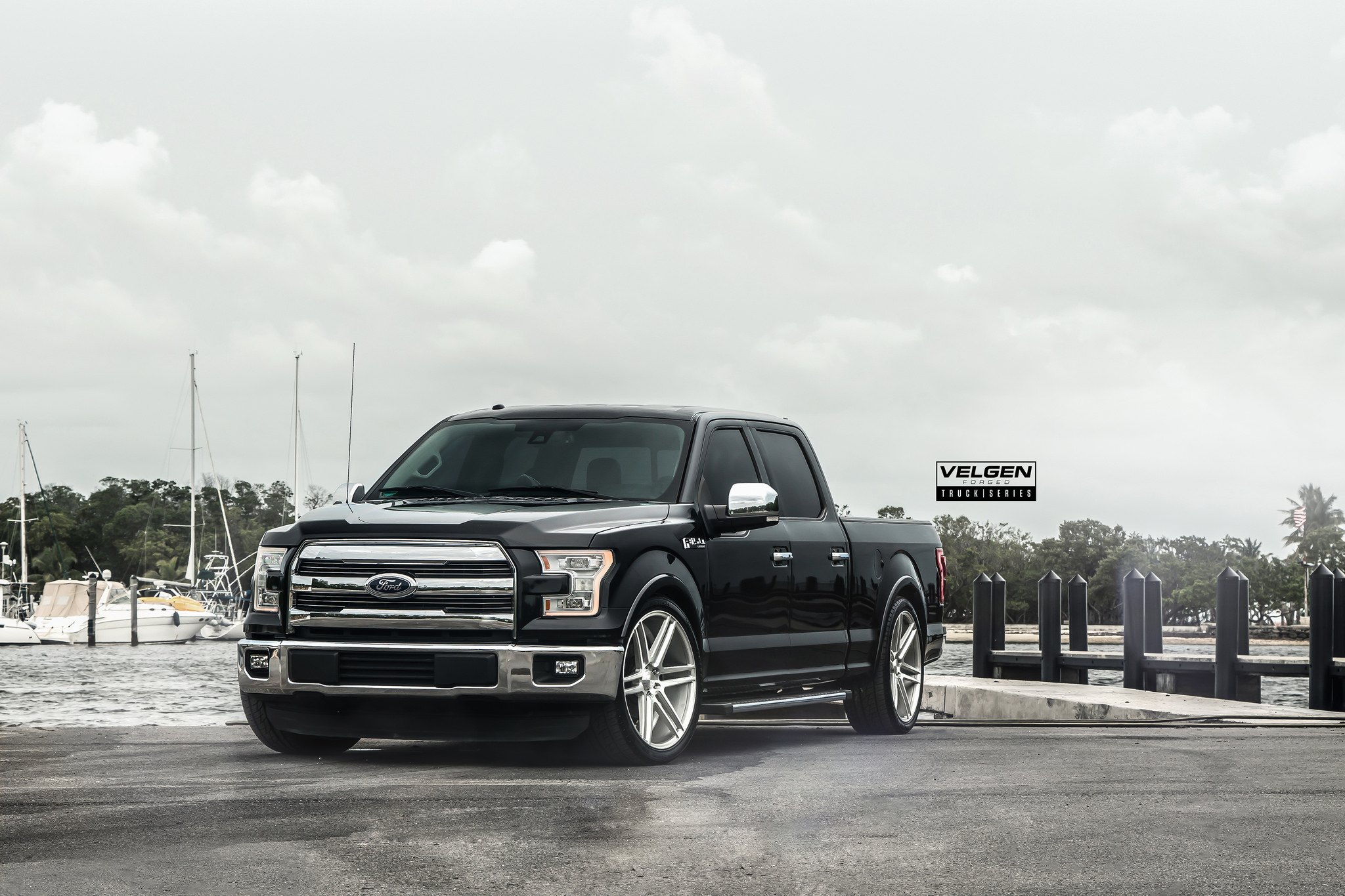 Black Ford F-150 with Chrome Front Bumper Cover - Photo by Velgen
