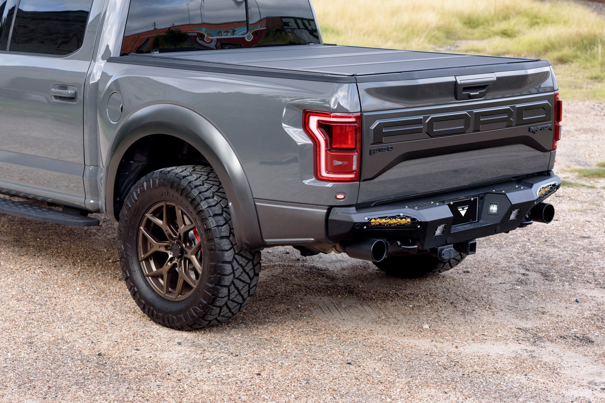 Gray Ford F-150 Raptor with Custom Red LED Taillights - Photo by Venom Rex