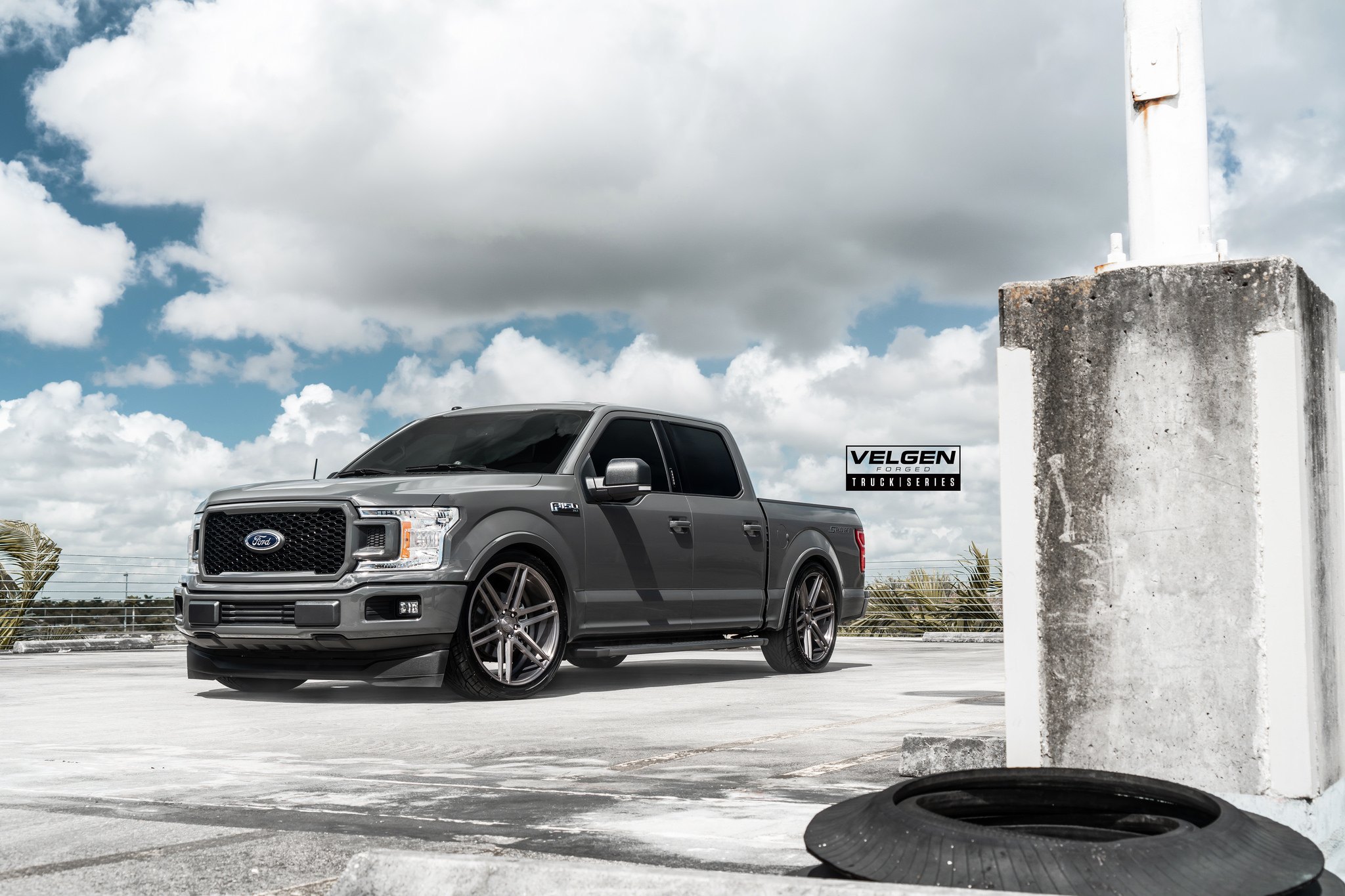 Gray Ford F-150 with Blacked Out Mesh Grille - Photo by Velgen Wheels