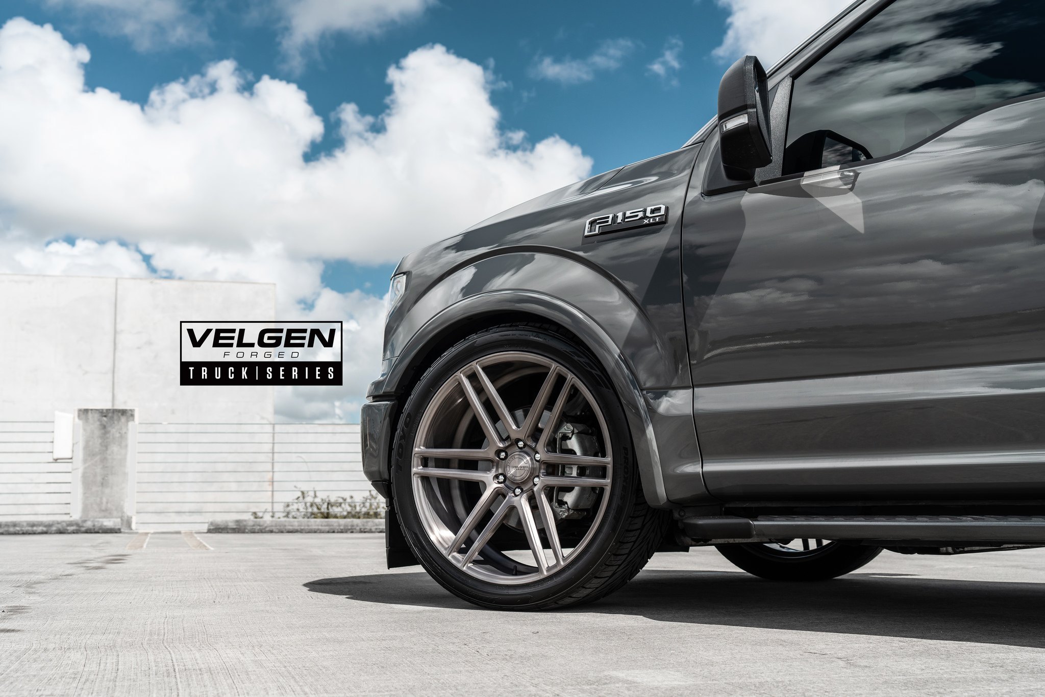 Gray Ford F-150 XLT with Aftermarket Running Boards - Photo by Velgen Wheels