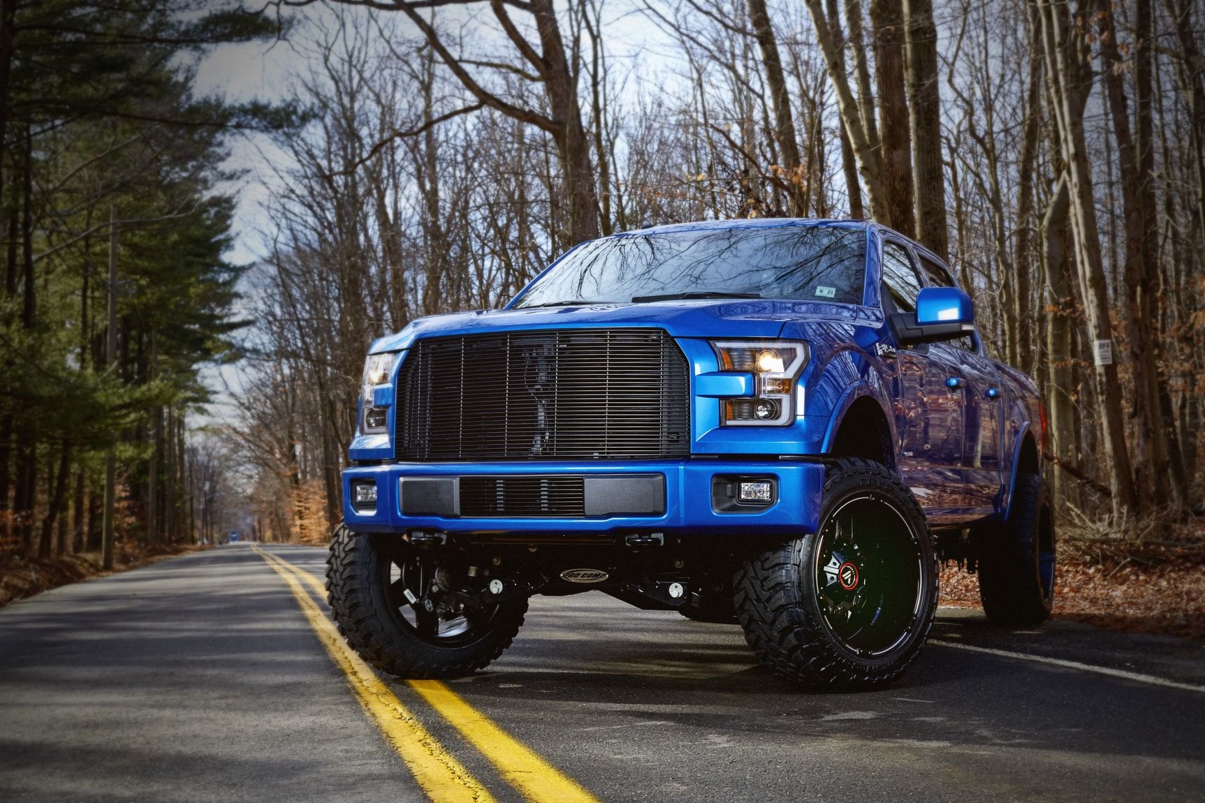 Blue Lifted Ford F-150 with LED Bar Headlights - Photo by CARiD