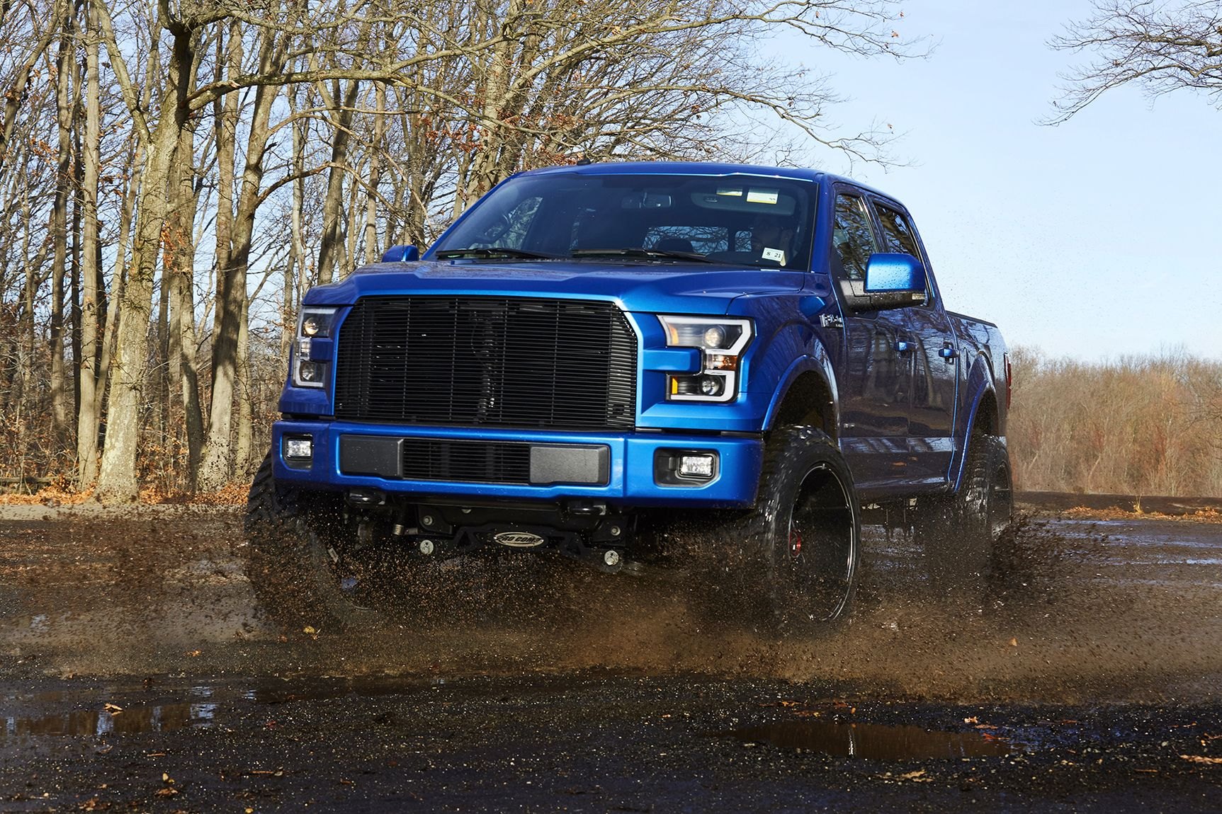 Blacked Out Billet Grille on Blue Lifted Ford F-150 - Photo by CARiD