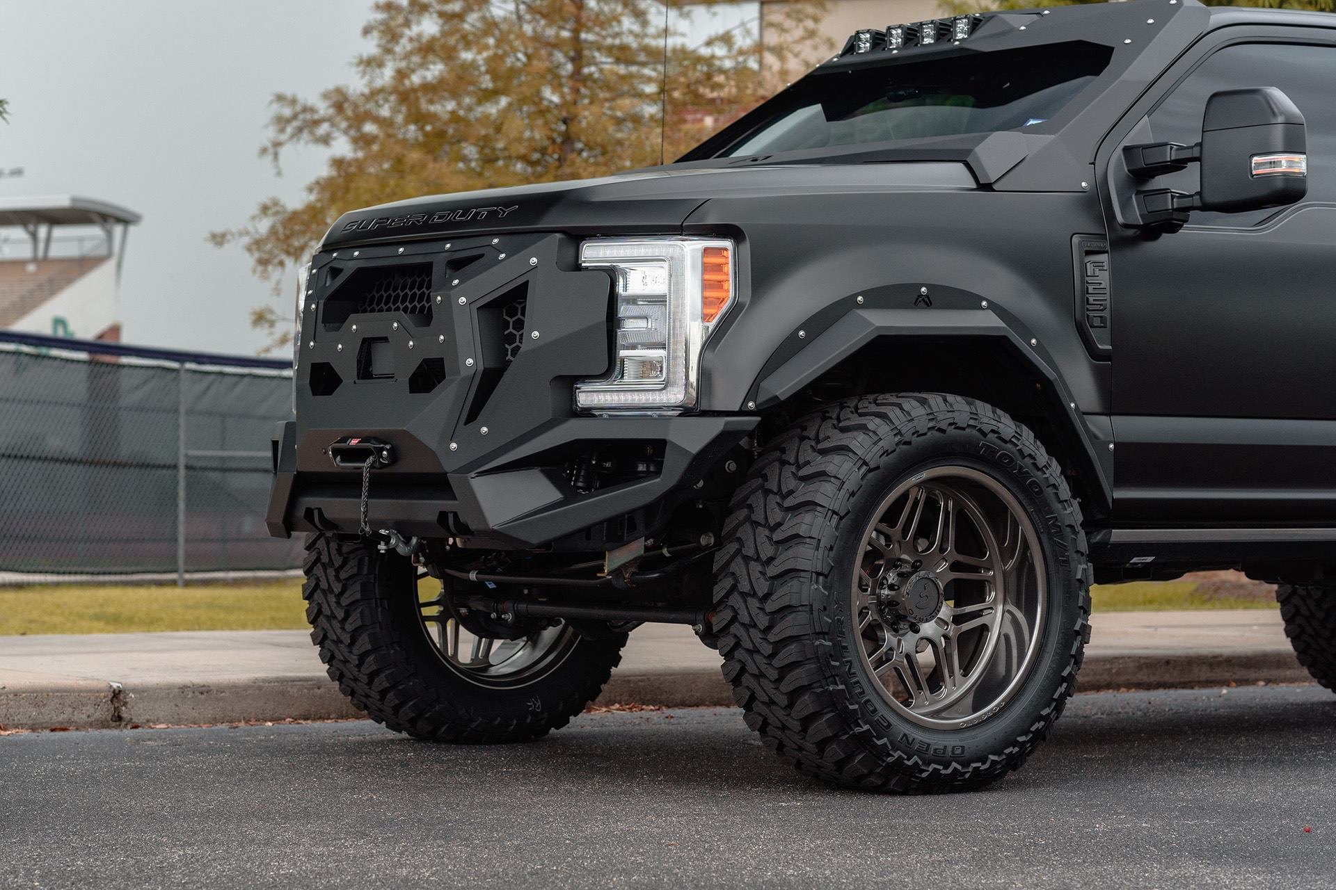 Matte Black Lifted Ford F-250 on Toyo Tires - Photo by Forgiato