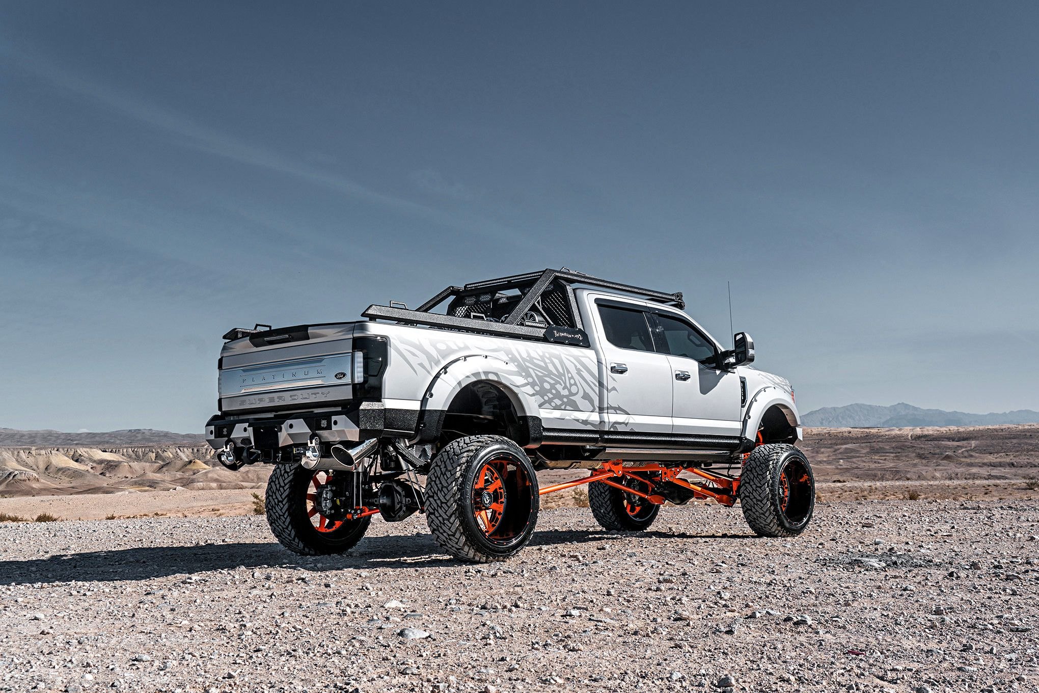 White Lifted Ford F-350 with Royalty Core Headache Rack - Photo by Dale Martin