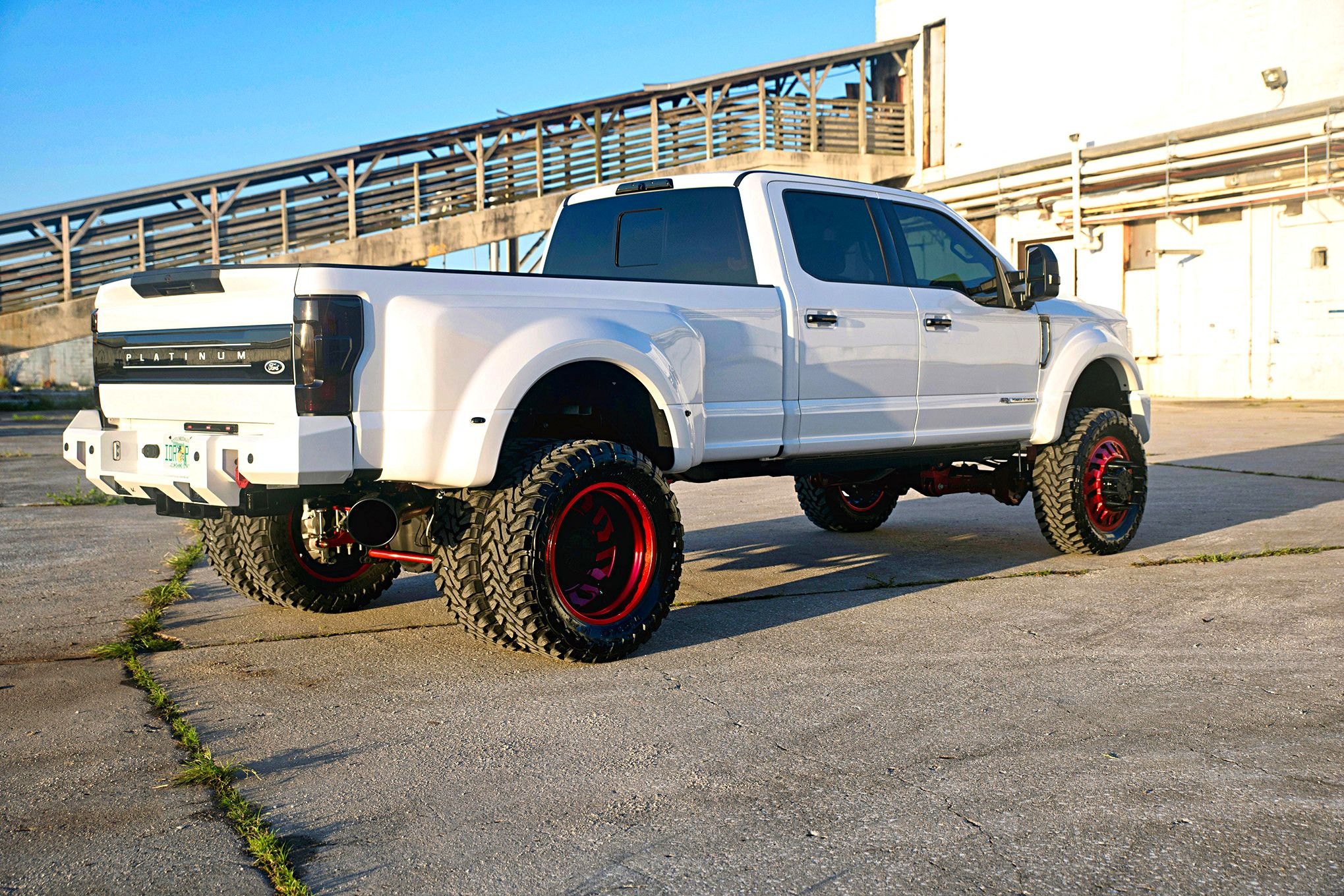 Red Smoke Taillights on White Lifted Ford F-450 - Photo by Eddie Maloney