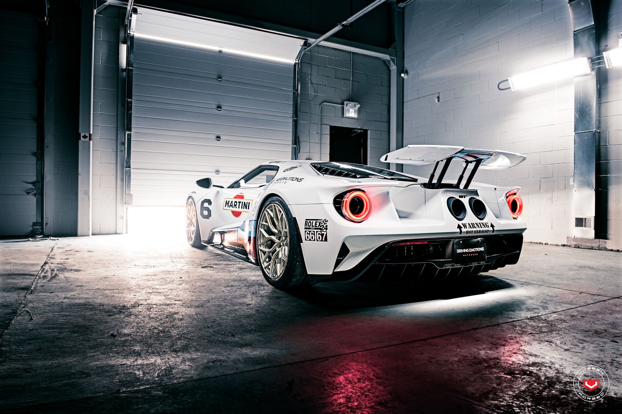 Large Sport Wing Spoiler on White Debadged Ford GT - Photo by Vossen
