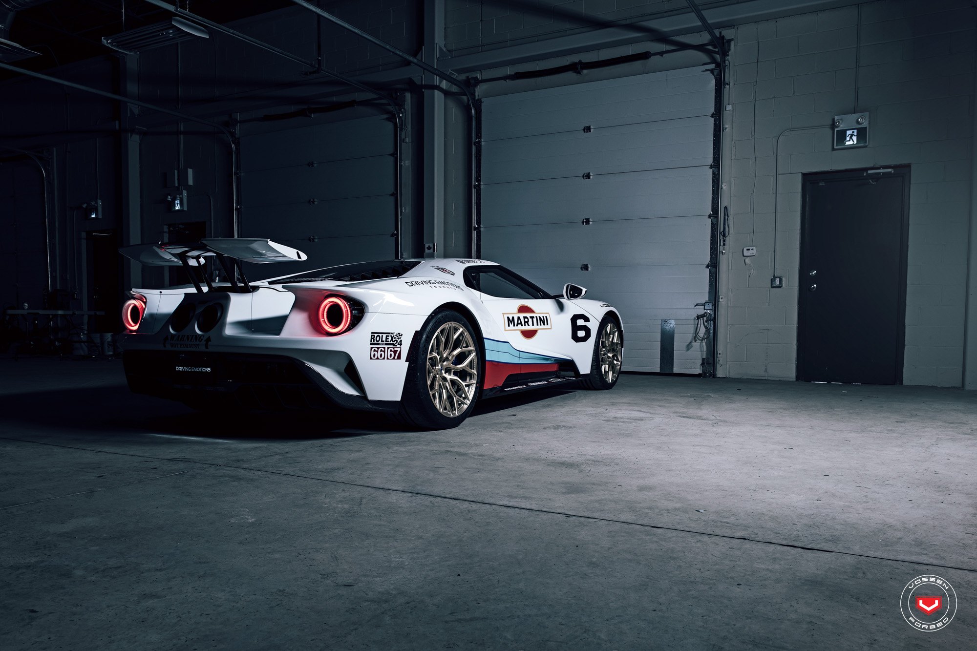 Carbon Fiber Rear Diffuser on White Debadged Ford GT - Photo by Vossen