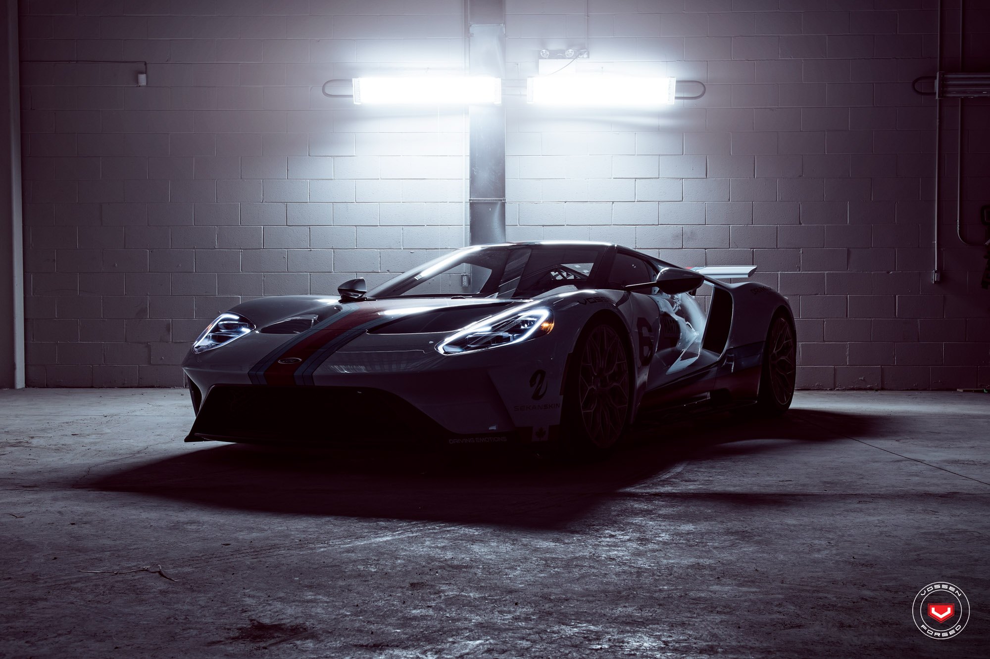 White Debadged Ford GT with Aftermarket Headlights  - Photo by Vossen