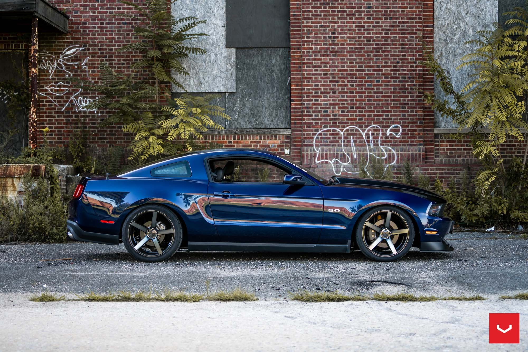 Blue Ford Mustang 5.0 with Custom Side Skirts - Photo by Vossen