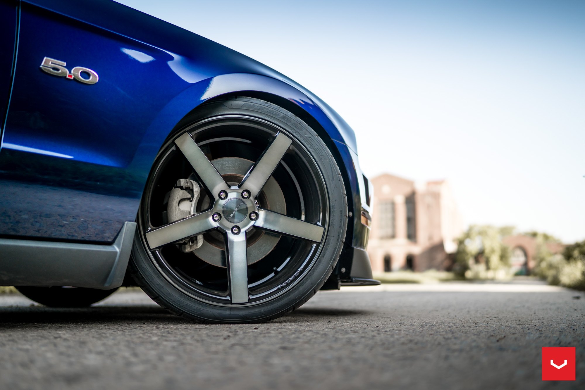 Tinted Gloss Black Vossen Rims on Blue Ford Mustang - Photo by Vossen