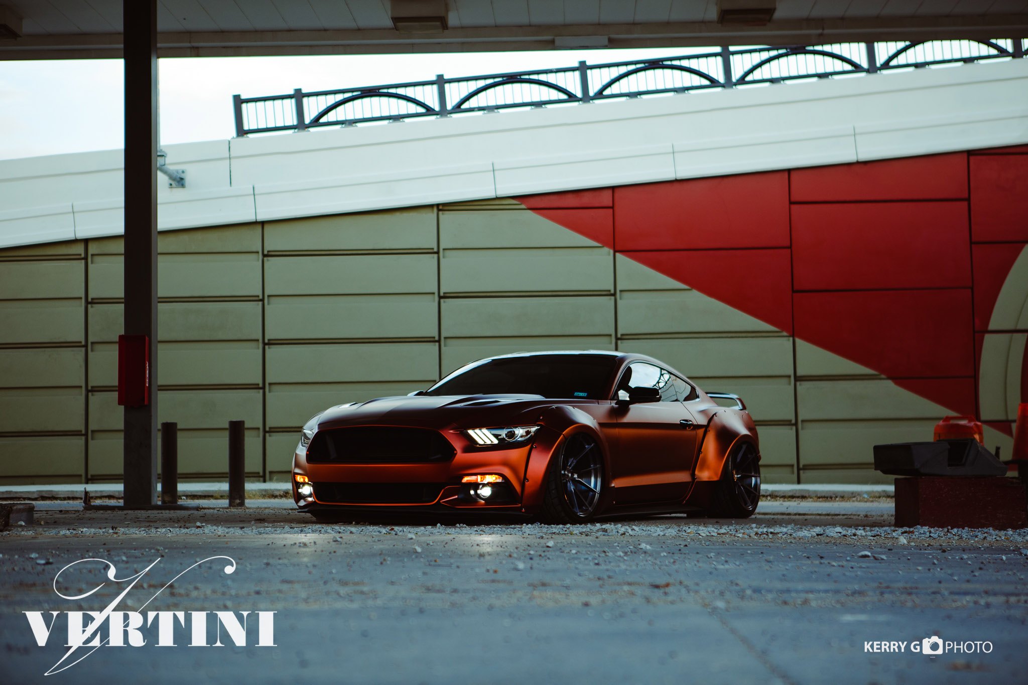 Liberty Walk Body Kit on Orange Ford Mustang GT - Photo by Vertini Wheels