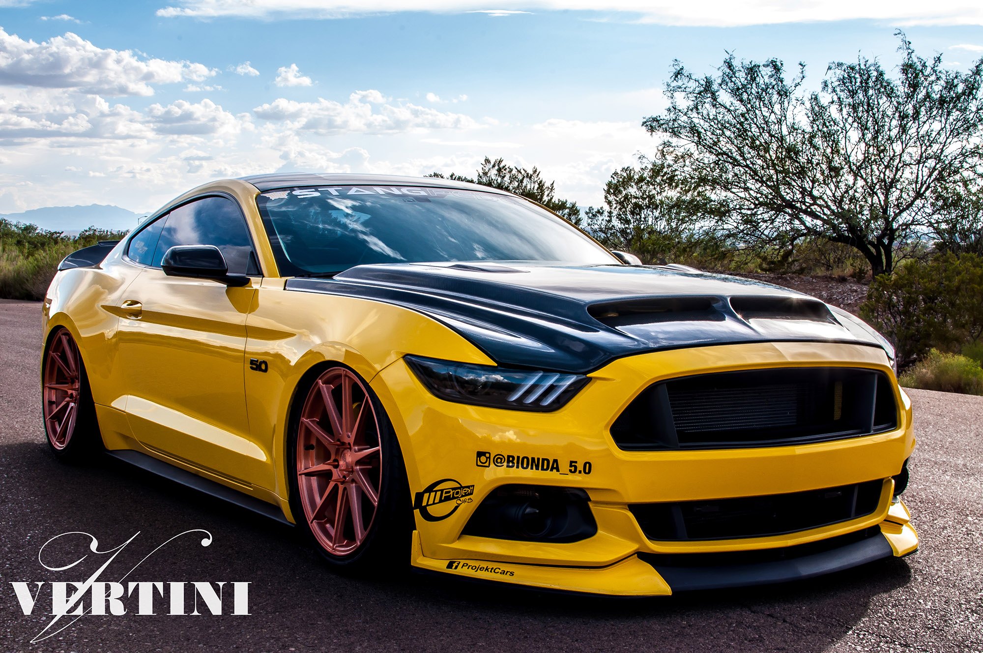 Custom Yellow Ford Mustang 5.0 with Black Accents - Photo by Vertini Wheels