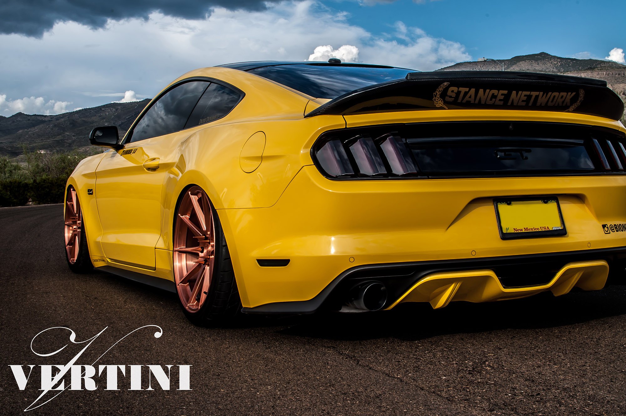 Yellow Ford Mustang GT with Aftermarket Rear Diffuser - Photo by Vertini Wheels
