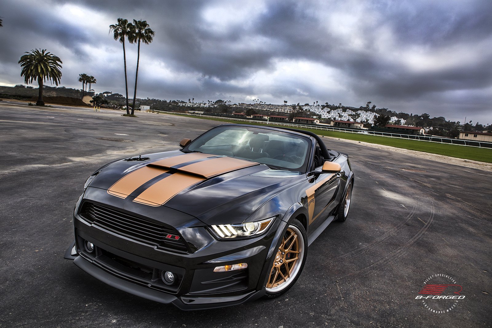 Black Convertible Ford Mustang with Beige Accents - Photo by B-Forged Performance Wheels