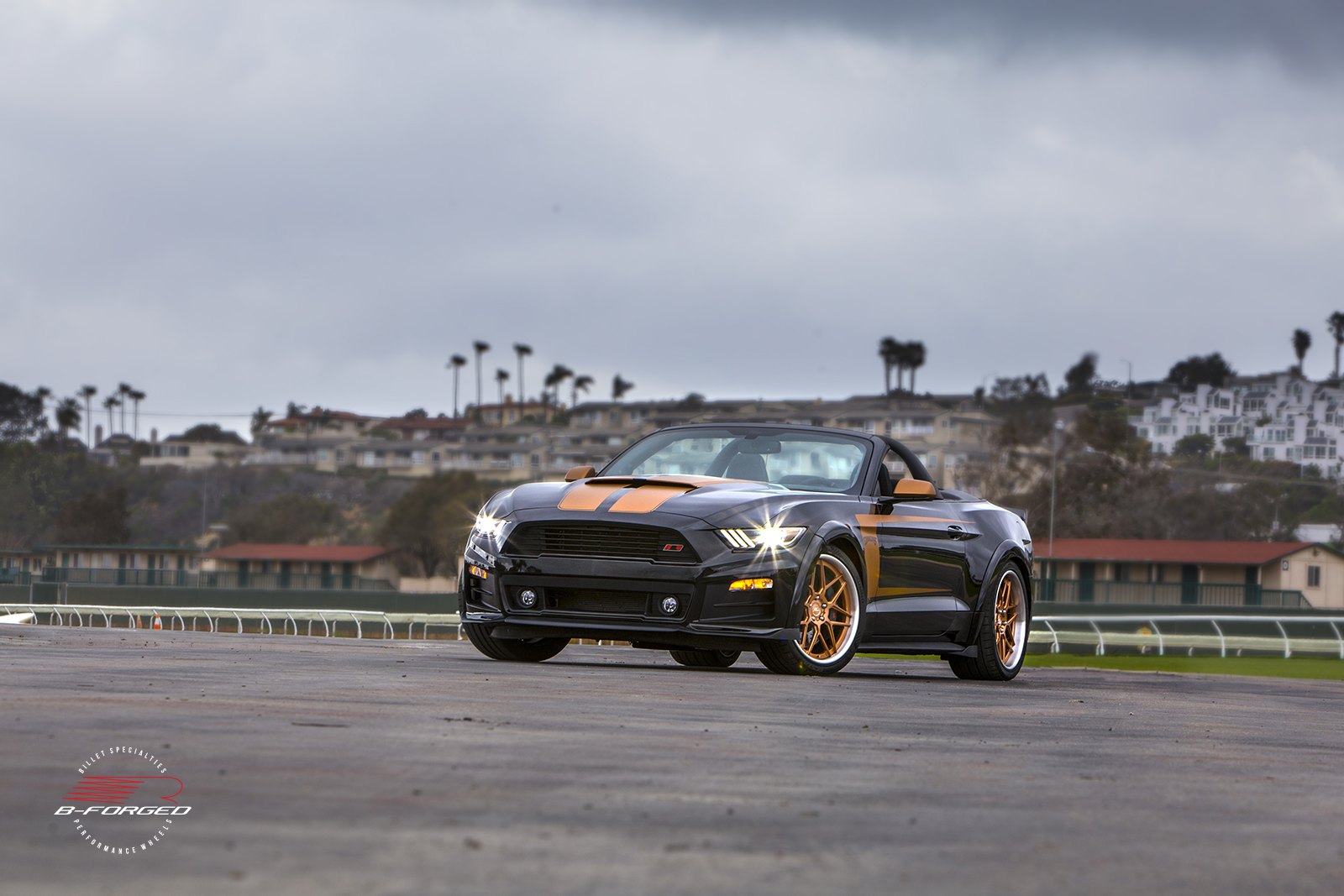 Custom Vented Hood on Black Convertible Ford Mustang - Photo by B-Forged Performance Wheels