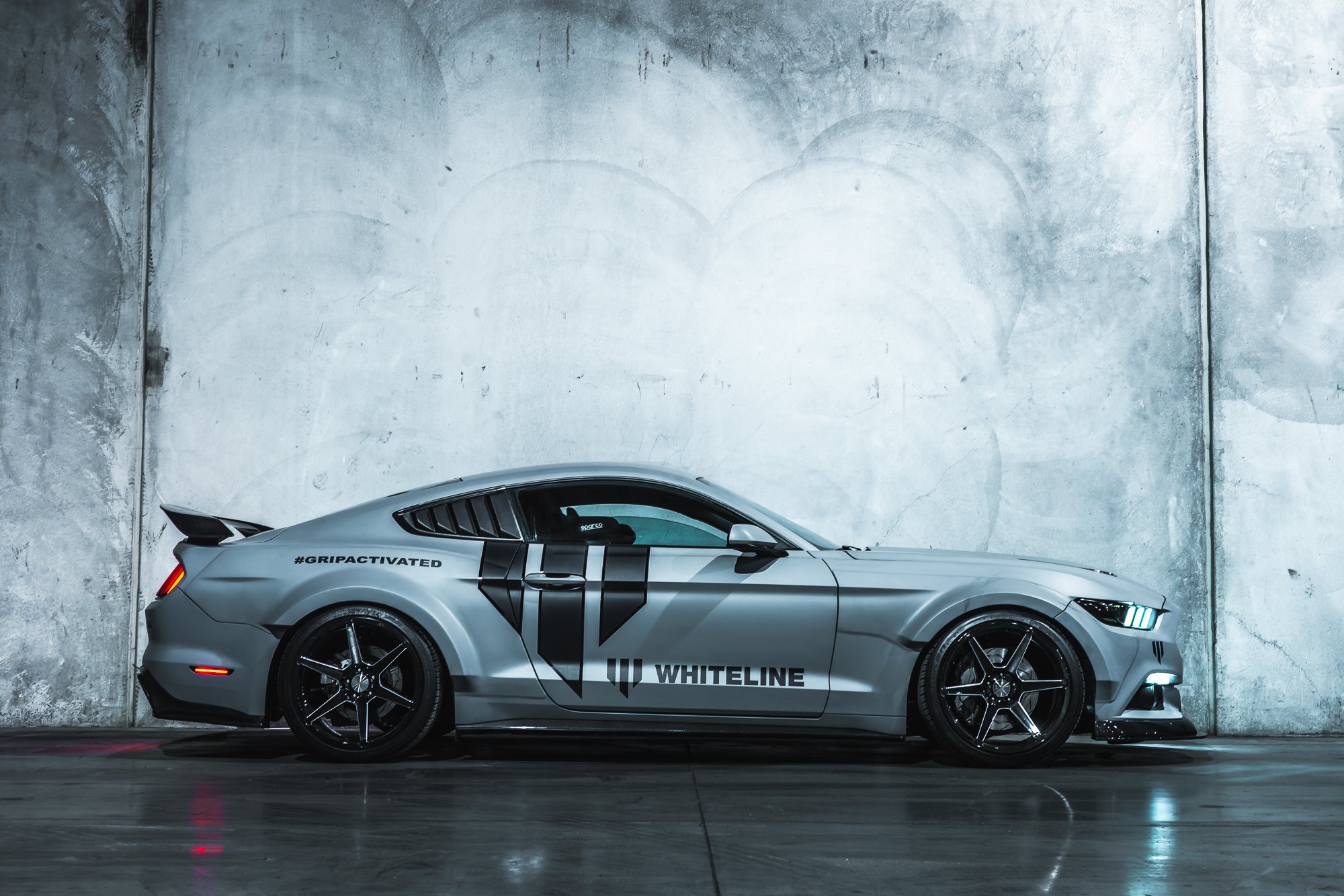 Gray Ford Mustang with Carbon Fiber Side Skirts - Photo by Ace Alloy Wheels