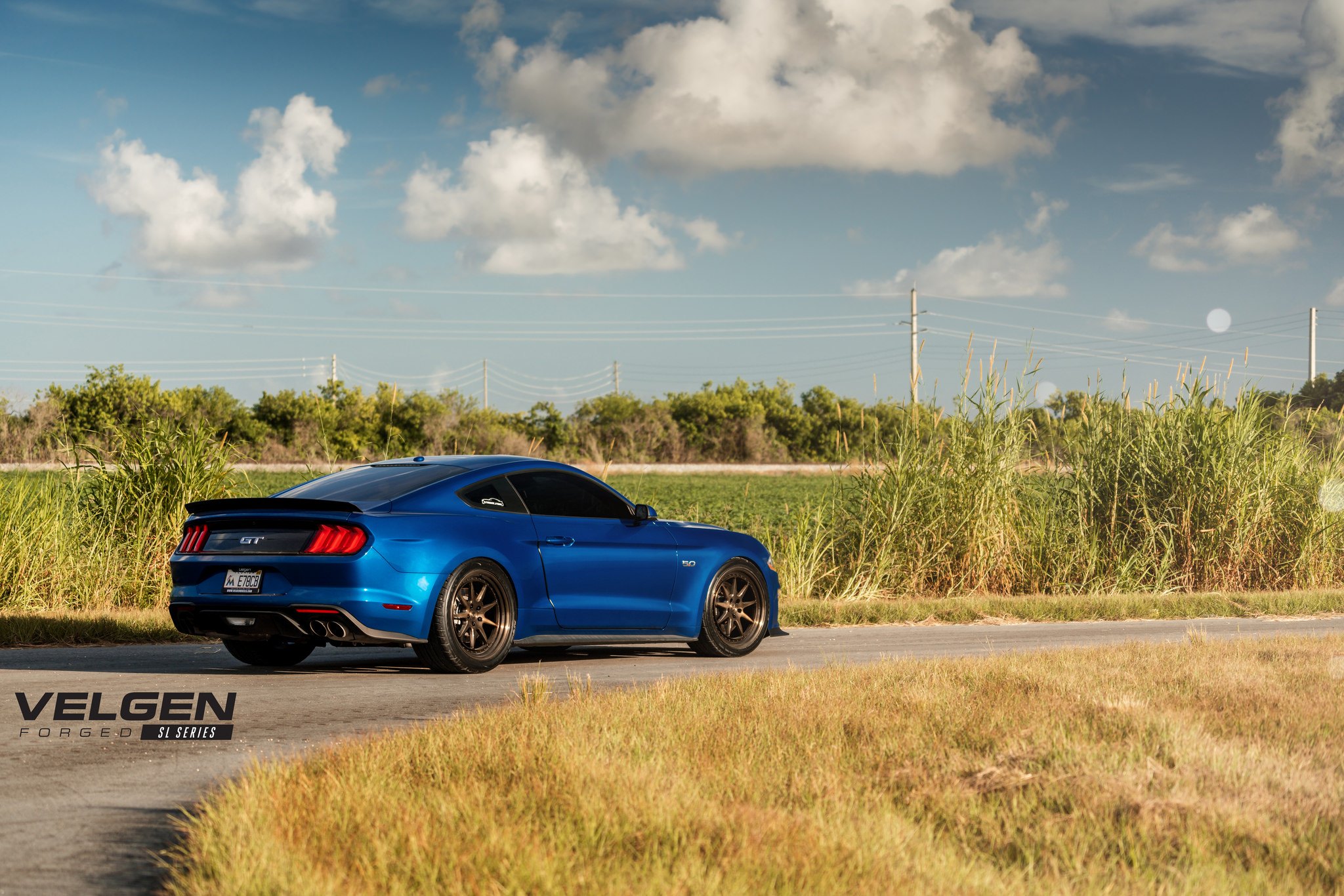 Custom Rear Diffuser on Blue Ford Mustang GT - Photo by Velgen Wheels