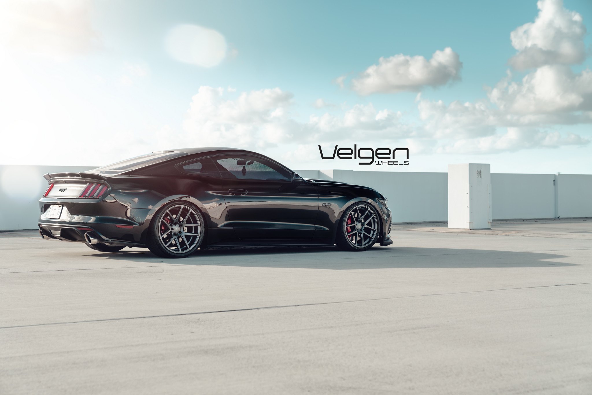 Custom Black Ford Mustang GT Side Skirts - Photo by Velgen Wheels