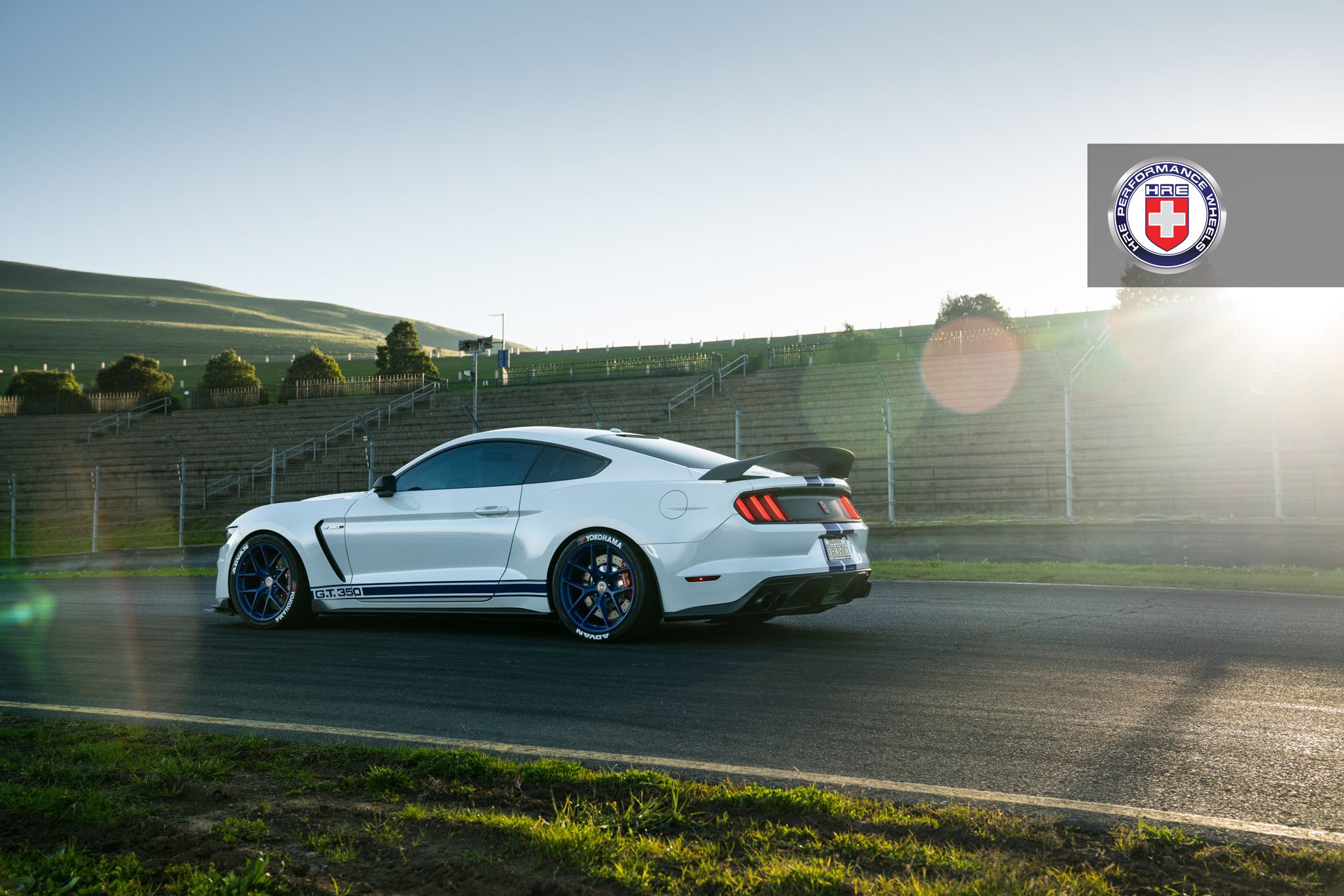 White Ford Mustang with Matte Blue HRE Rims - Photo by HRE Wheels