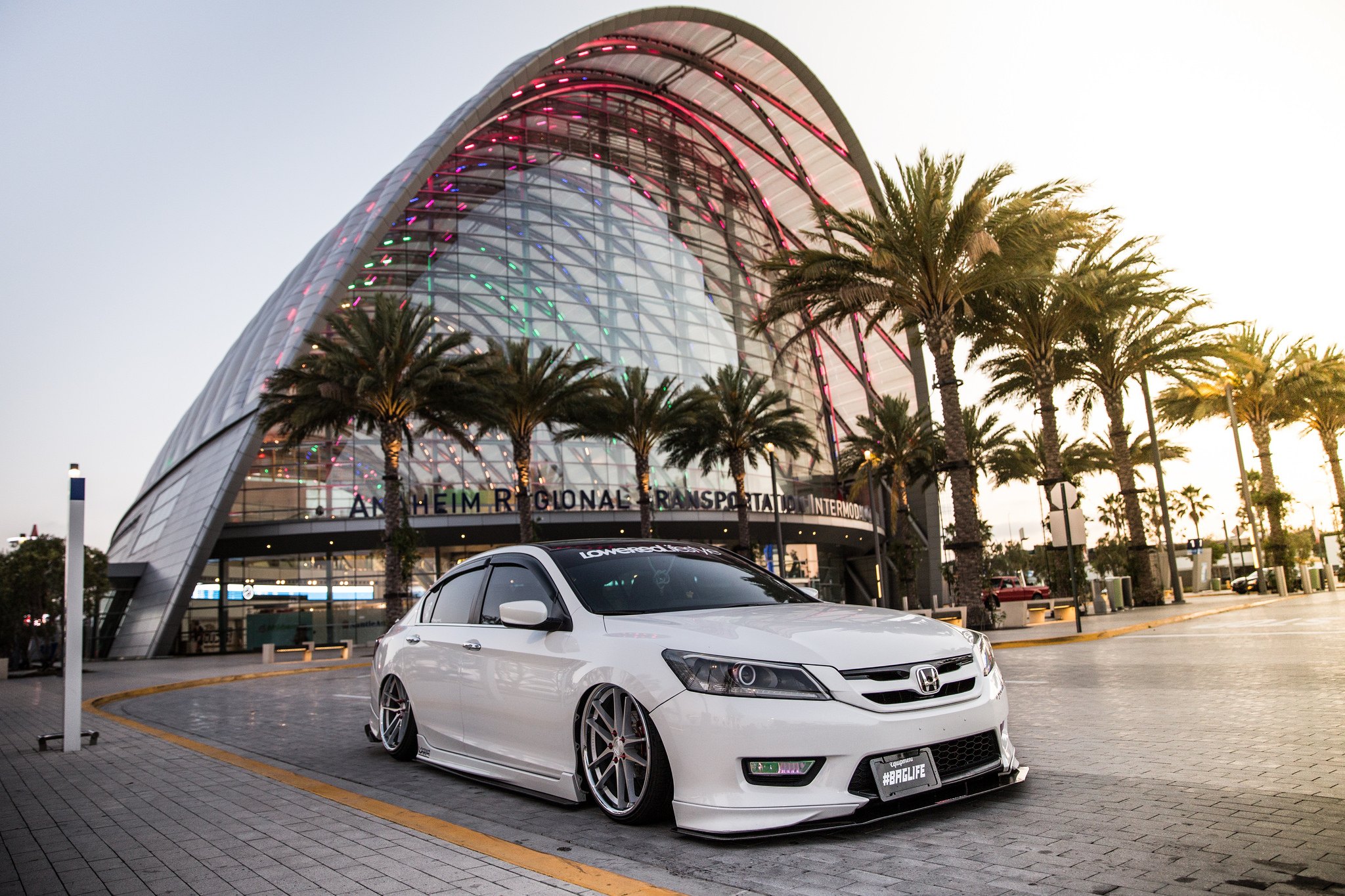 White Stanced Honda Accord with Aftermarket Front Bumper - Photo by Vertini Wheels