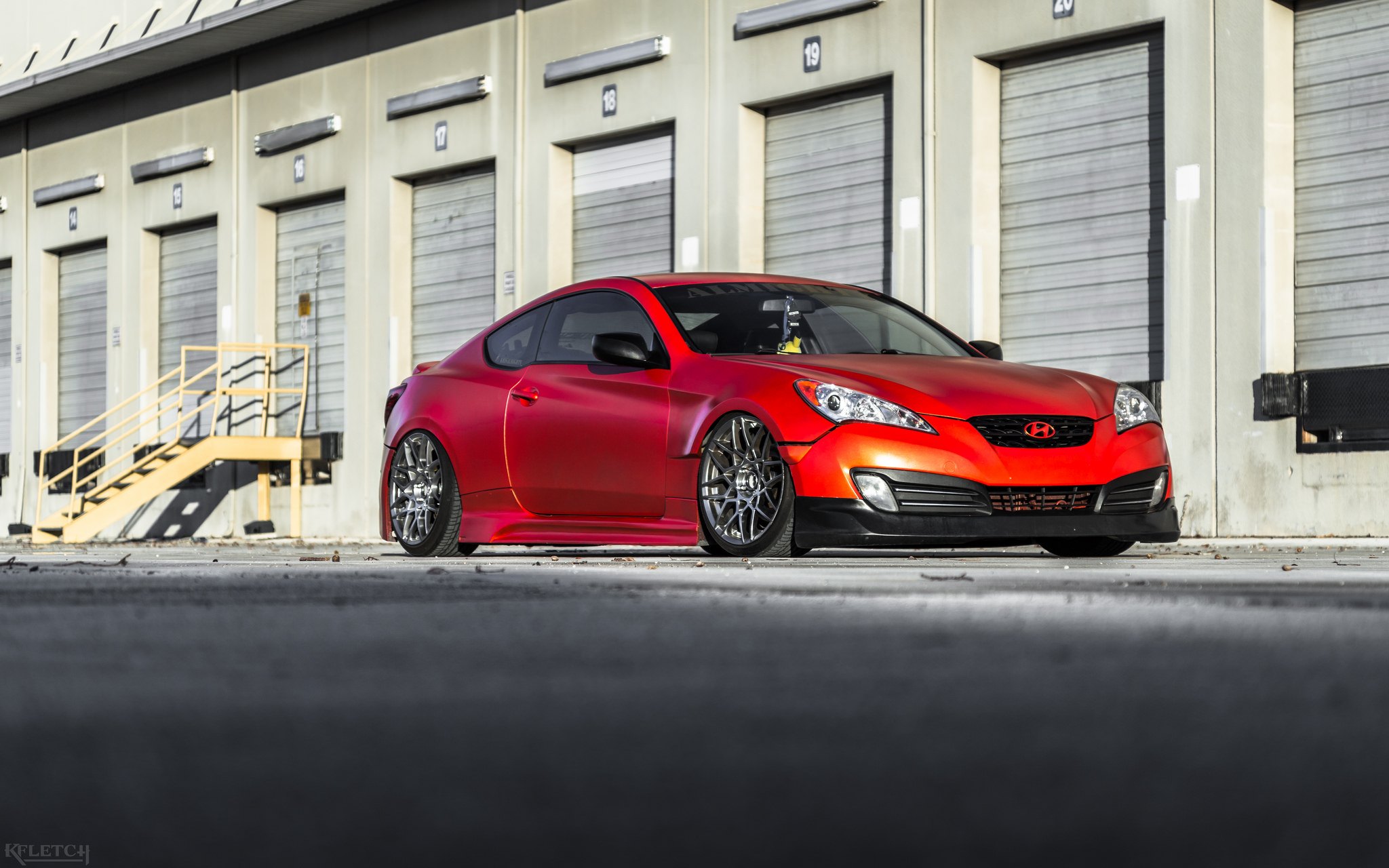 Red Hyundai Genesis Coupe with Custom Chrome Wheels - Photo by kyle Fletcher