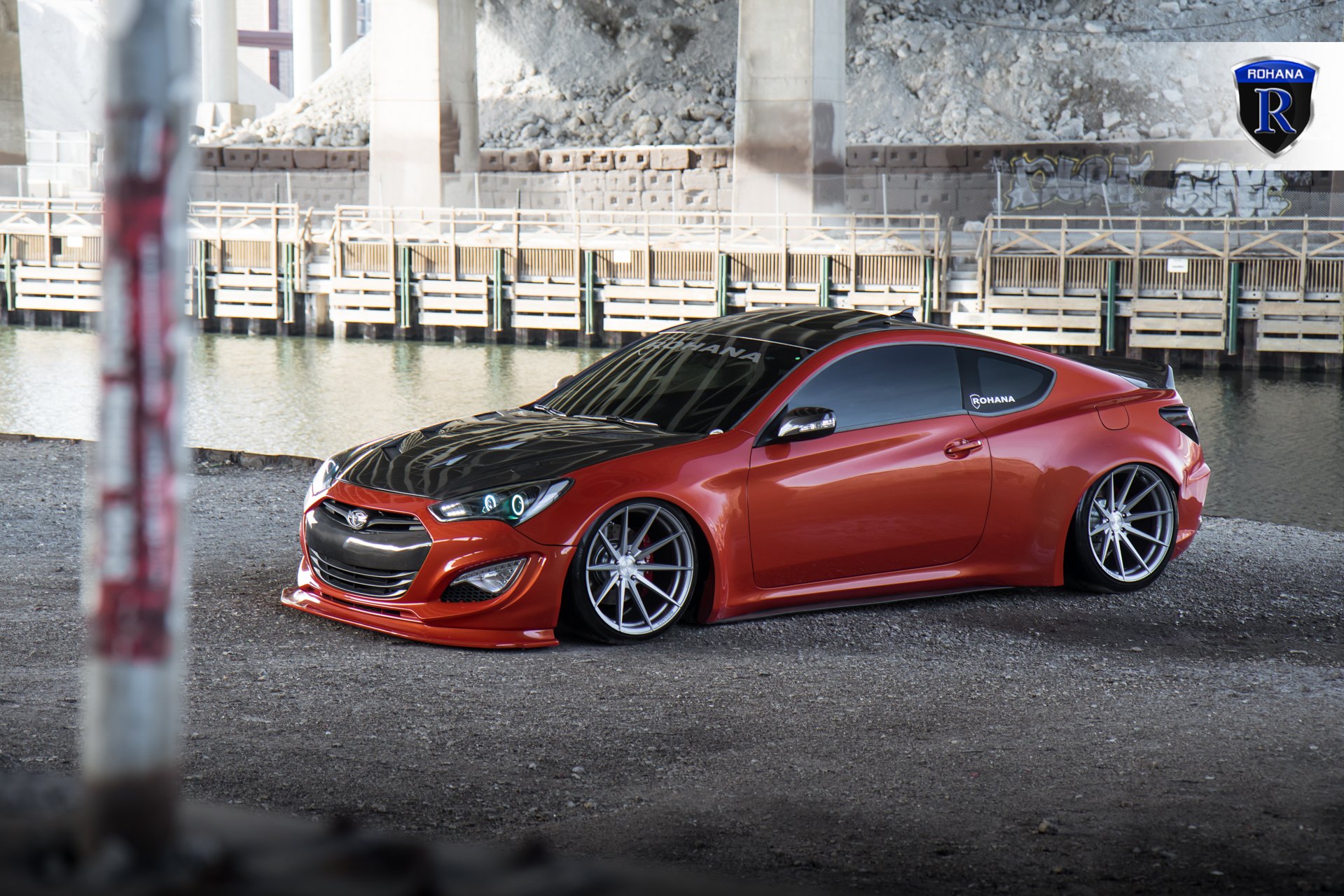 Front Bumper with LED Lights on Hyundai Genesis Coupe - Photo by Rohana Wheels