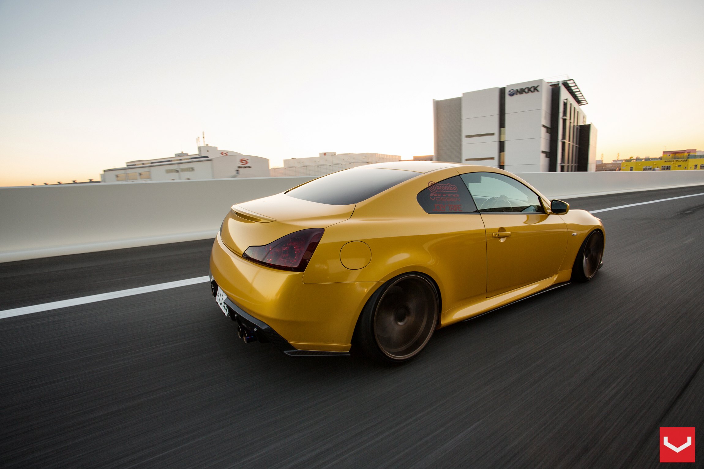 Yellow Infiniti G37 with Red LED Taillights - Photo by Vossen