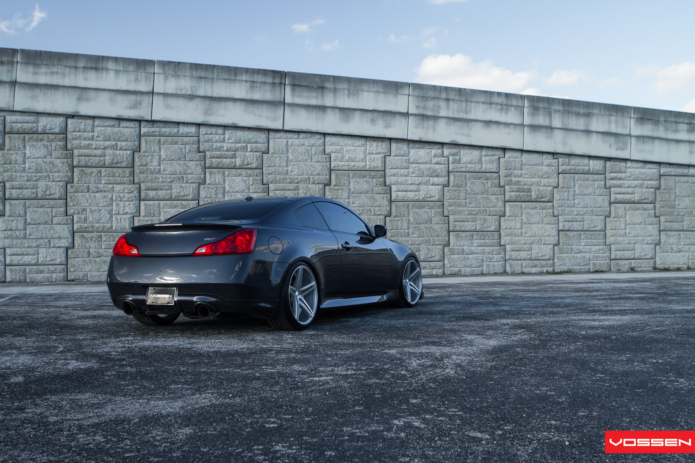 Gray Infiniti G37 with Custom Rear Bumper Cover - Photo by Vossen